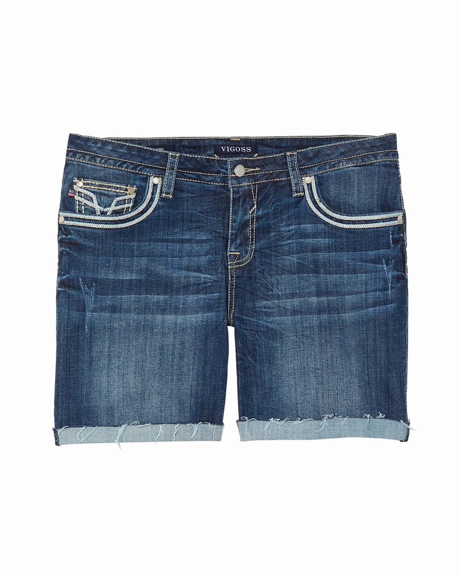 Denton Rolled Shorts with Stitching Details | Medium Wash Lightweight Morning Stroll