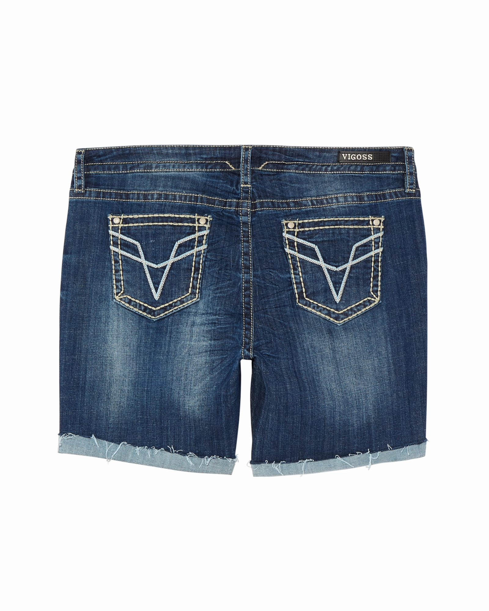 Color Lock Technology Denton Rolled Shorts with Stitching Details | Medium Wash