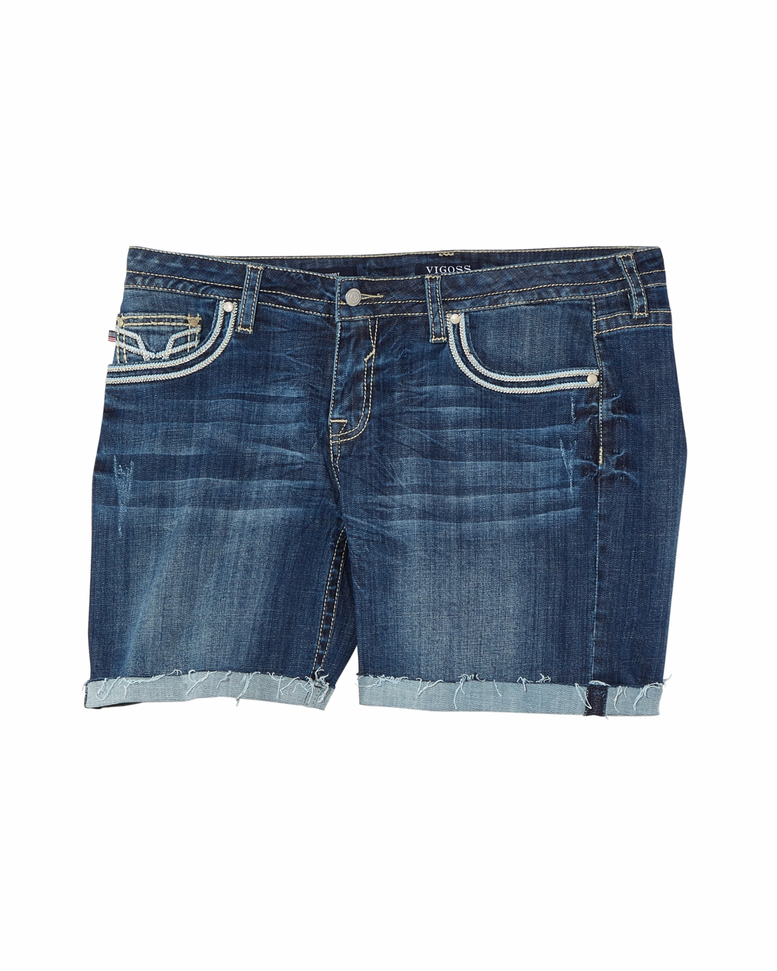Denton Rolled Shorts with Stitching Details | Medium Wash Smart Layer Work Friendly