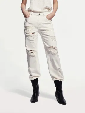 Smooth Minimalist Base Outfit Destroyed Straight Leg Jeans