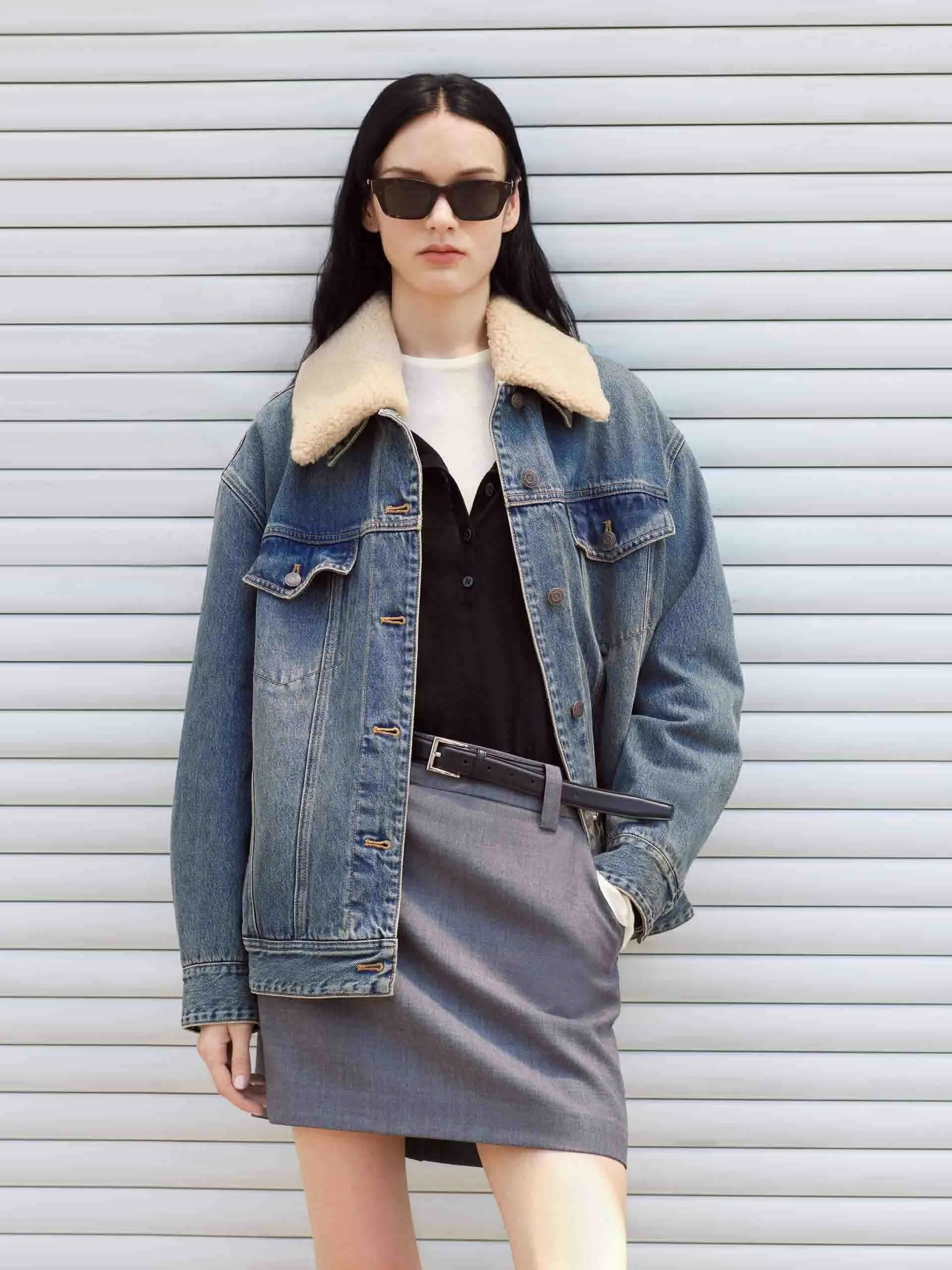 Layer Look Convertible Design Detachable Collar Denim Jacket