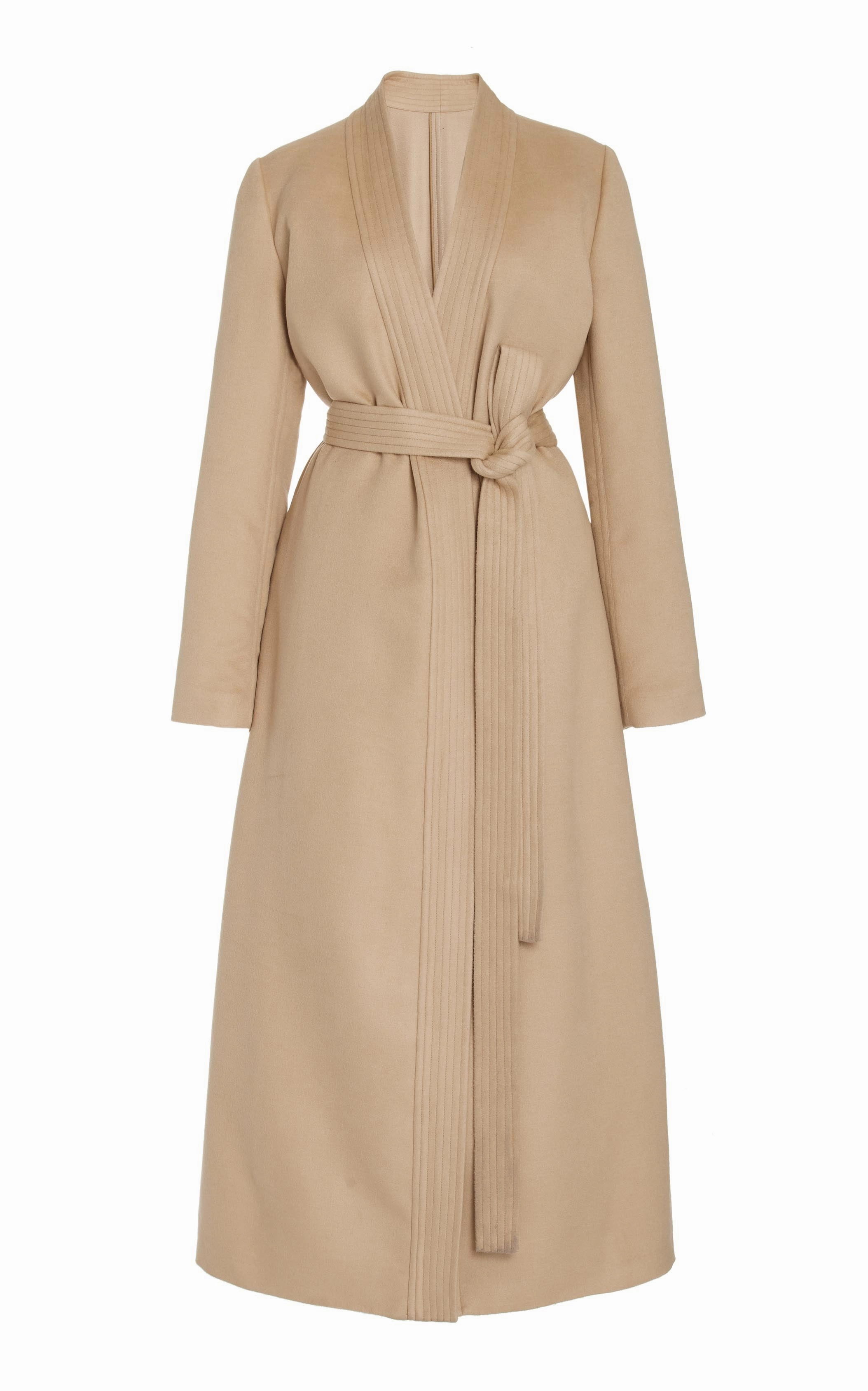 Slim Fit Design Devon Wrap Coat in Camel Winter Silk