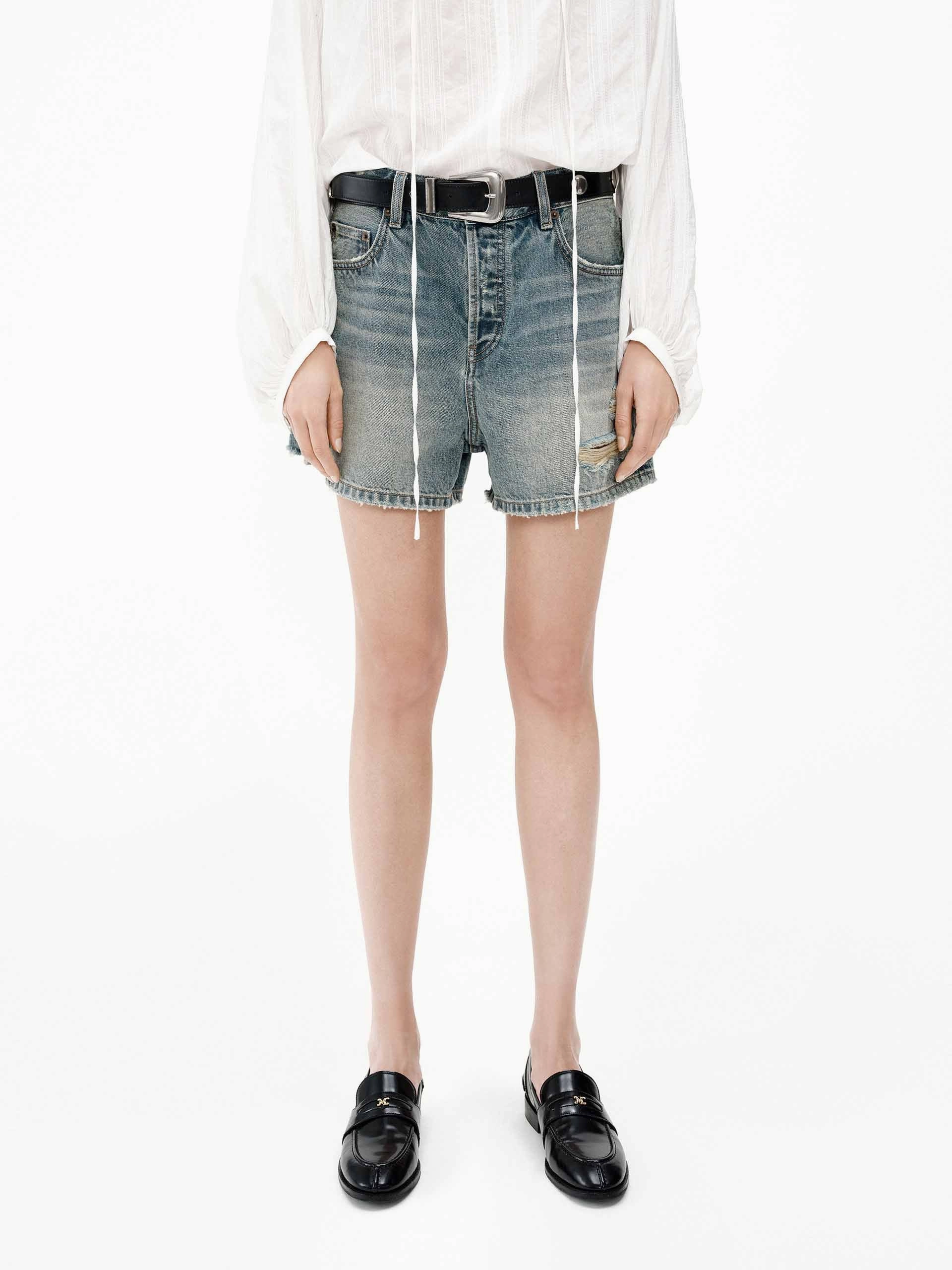 Distressed Cotton Shorts Non Irritating Tagless StretchWaistband