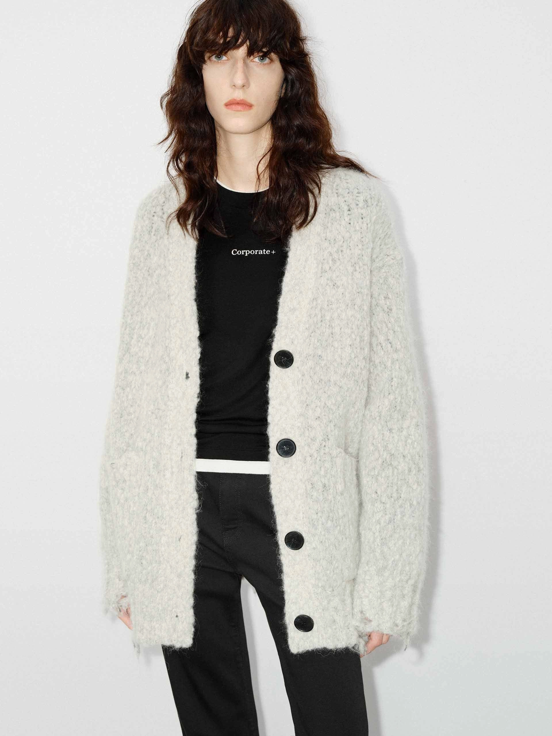 Lightweight Weave Distressed Detail Fluffy Cardigan
