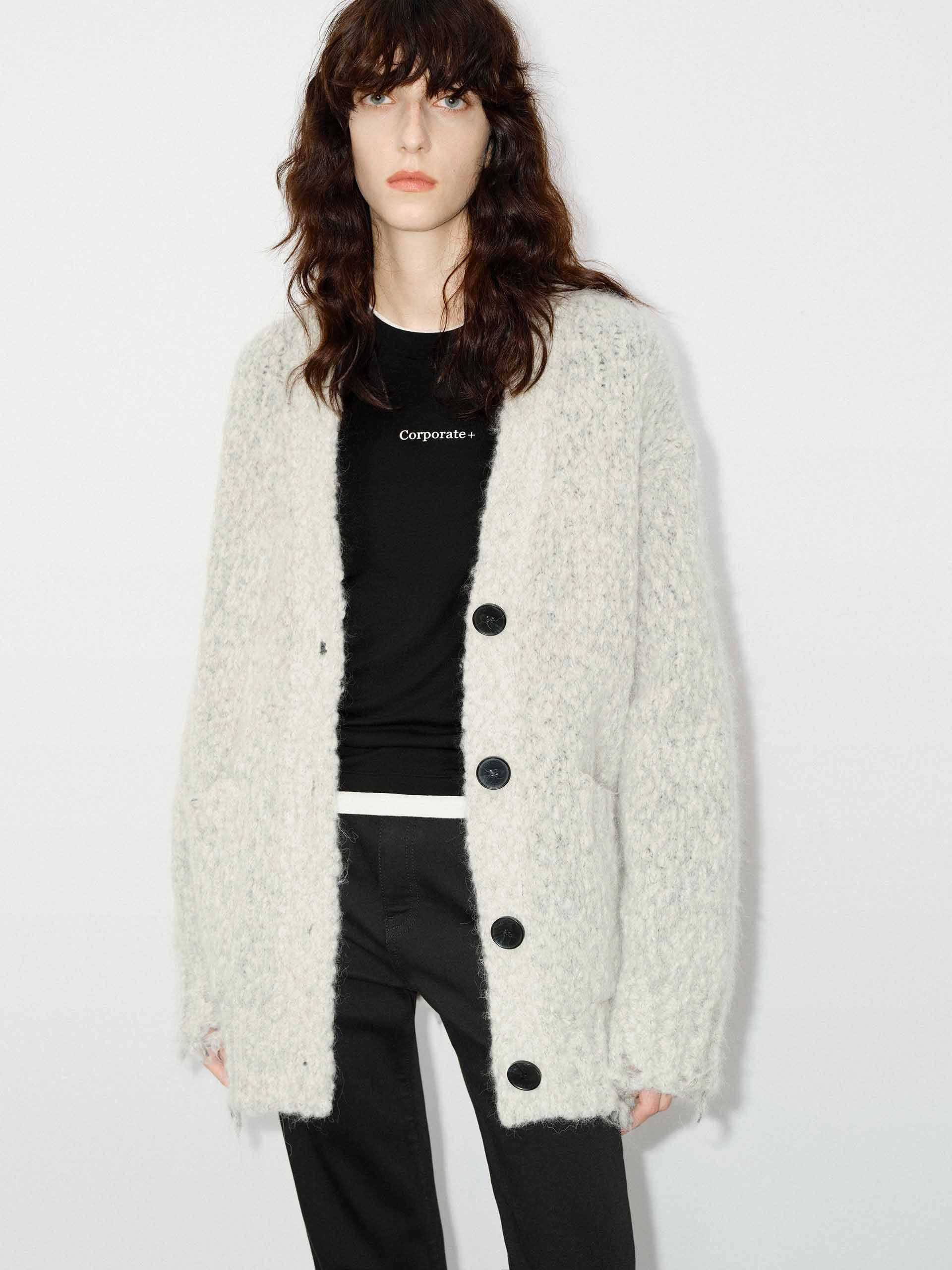 Sublimation Print Resistant Distressed Detail Fluffy Cardigan