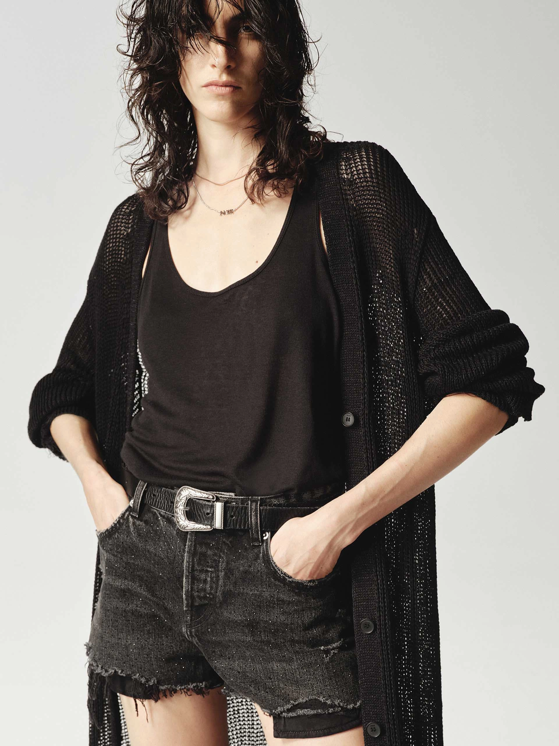 Distressed Detail Knit Cardigan Natural Fiber Composition