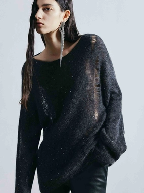 Distressed Detail Loose Sweater Fall Vibes Drop Shoulder Style