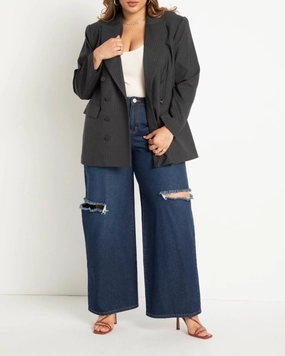 Distressed Wide Leg Jeans | Medium True Blue Wash Modern Shopping Day