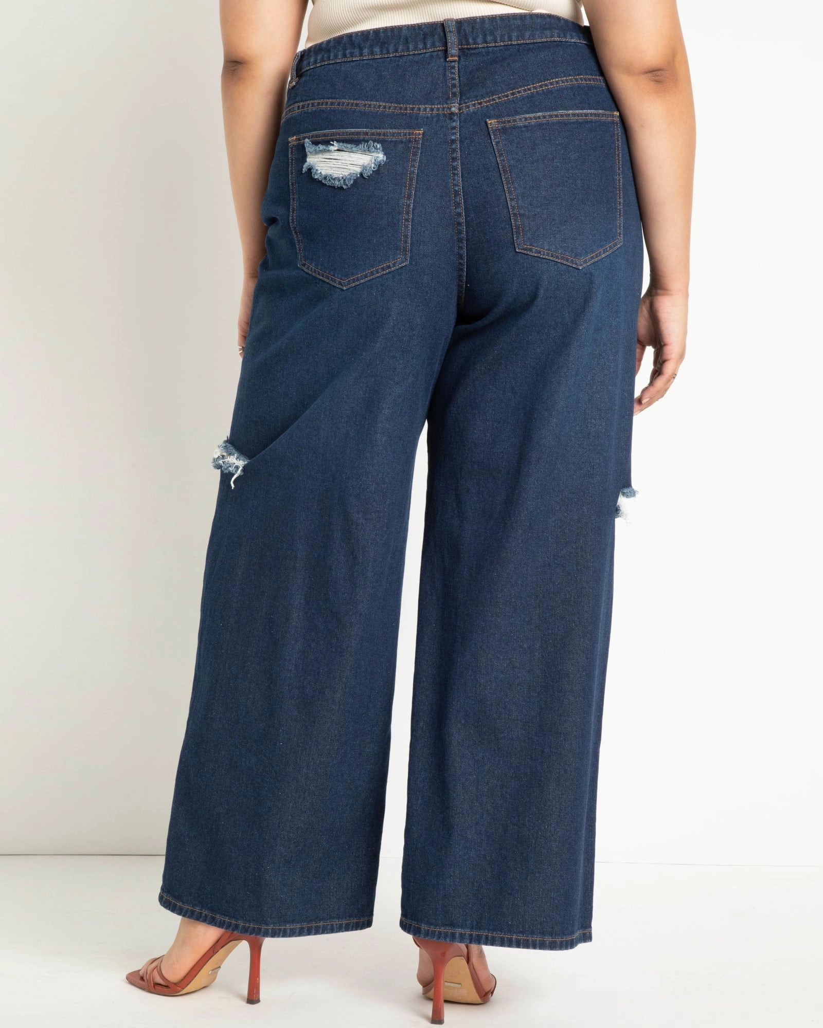 Modern Minimalist Rainy Day Sanded Seam Comfort Distressed Wide Leg Jeans | Medium True Blue Wash