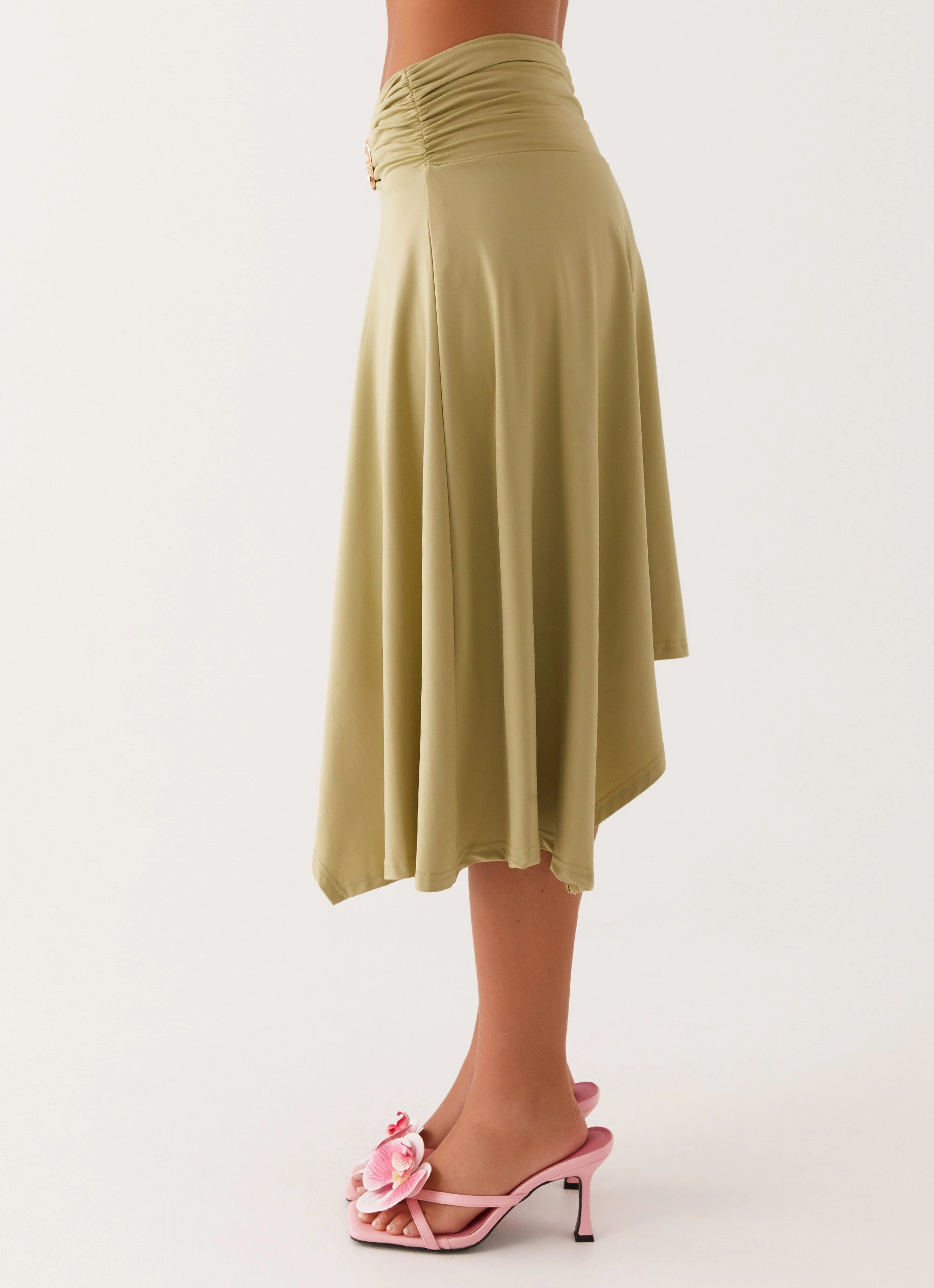 Dolly Midi Skirt - Green Light Fabric Clean Fit