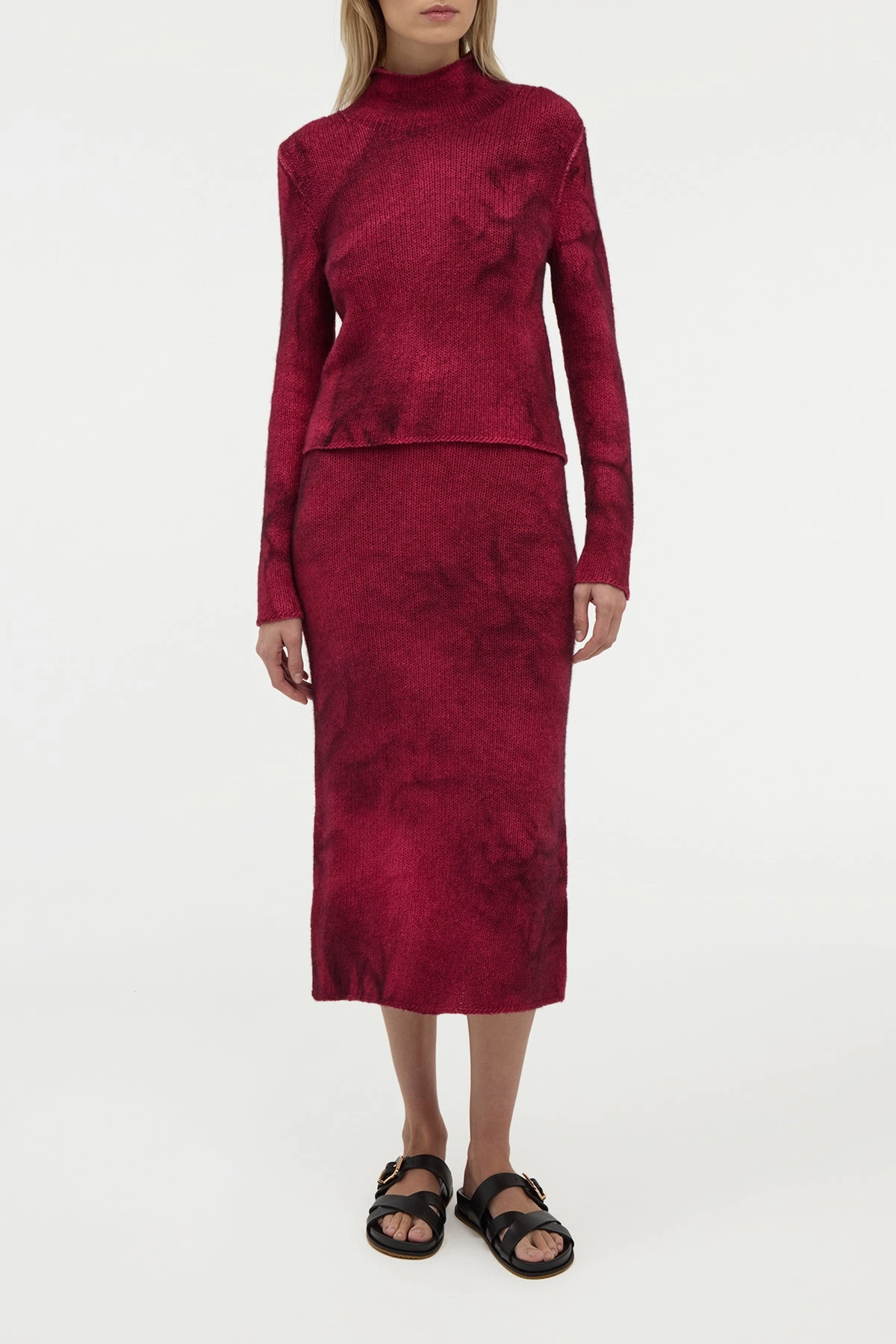 Dorcas Knit Midi Skirt in Bordeaux Cashmere Soft Layer