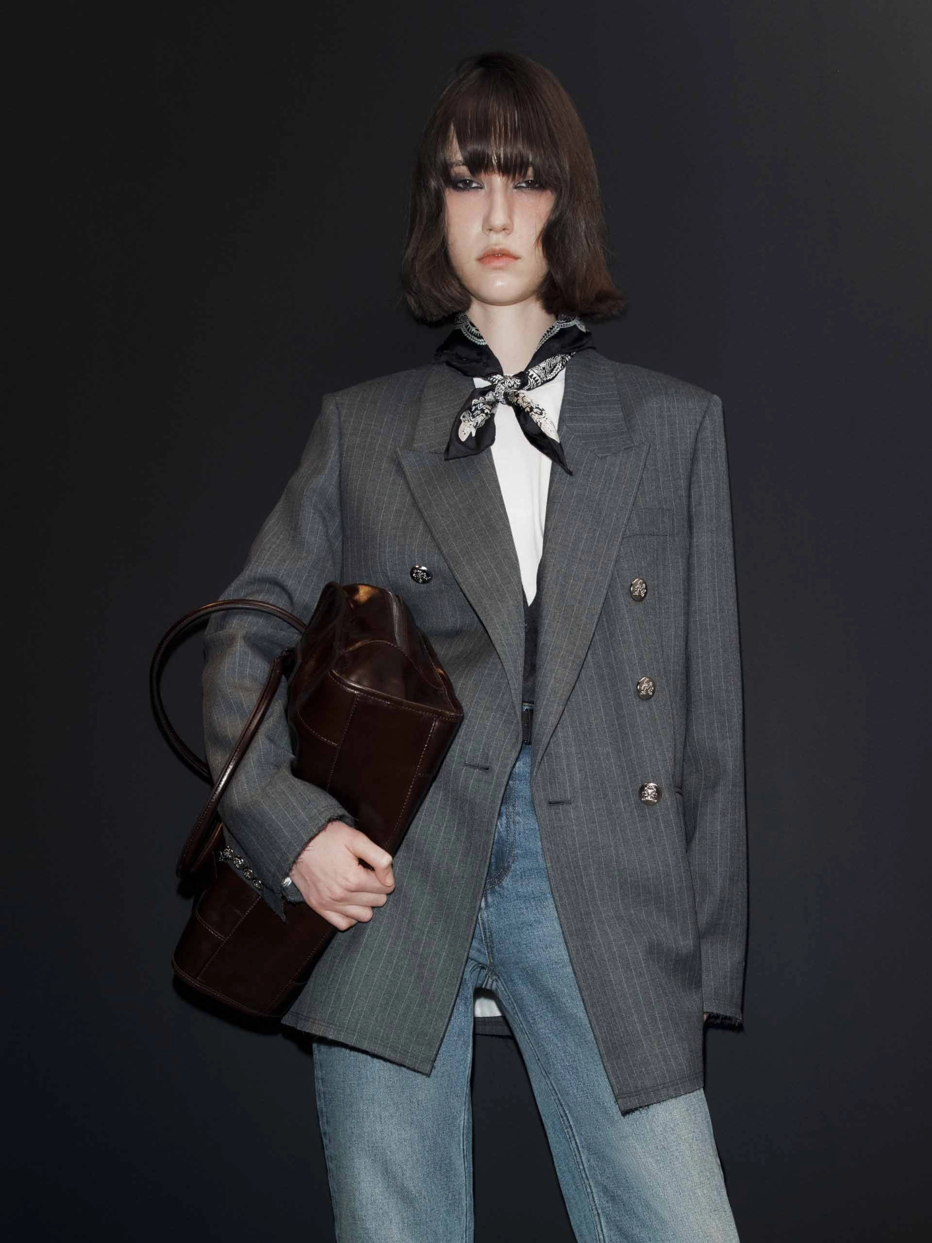 Pinstriped Structured Blazer Noise Reduced Fabric