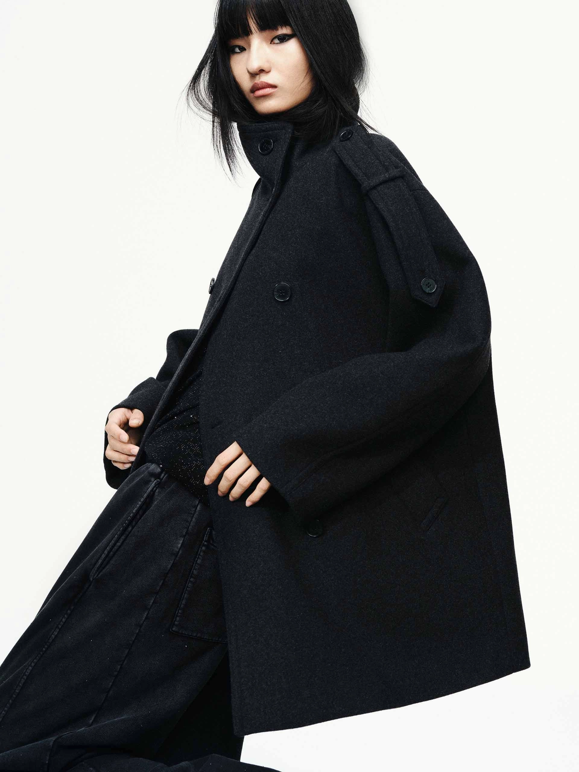 Double Breasted Wool Blend Coat WaterRepellent Finish Practical Everyday Fit