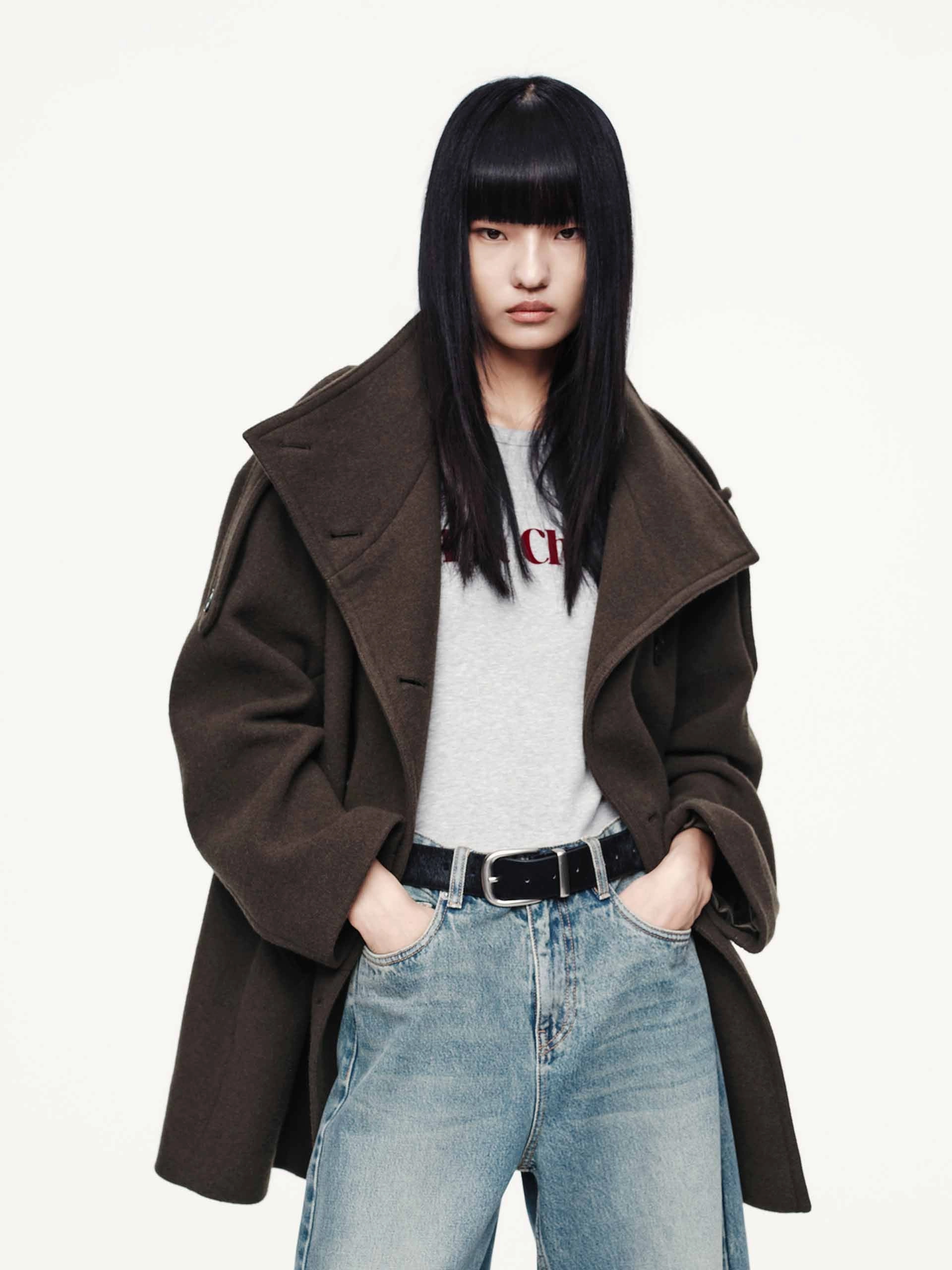 Layered Comfort Look Double Breasted Wool Blend Coat