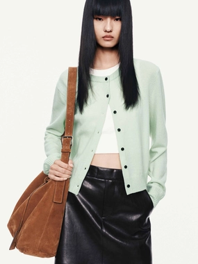 Cropped Button Closure Cardigan UVProtective Knit Density Relaxed Trend