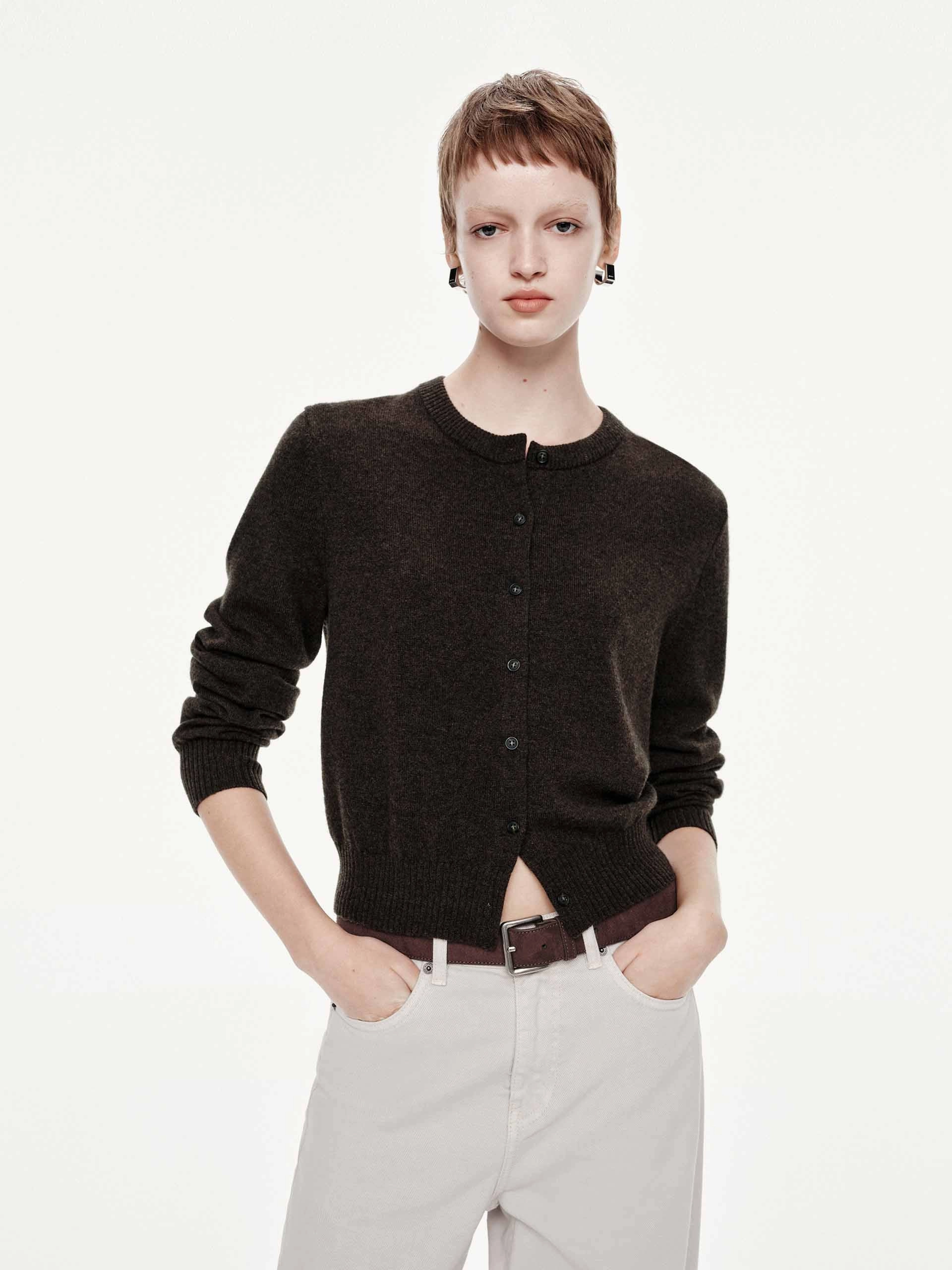 Cropped Button Closure Cardigan Drop Shoulder Design HandLinked Seams