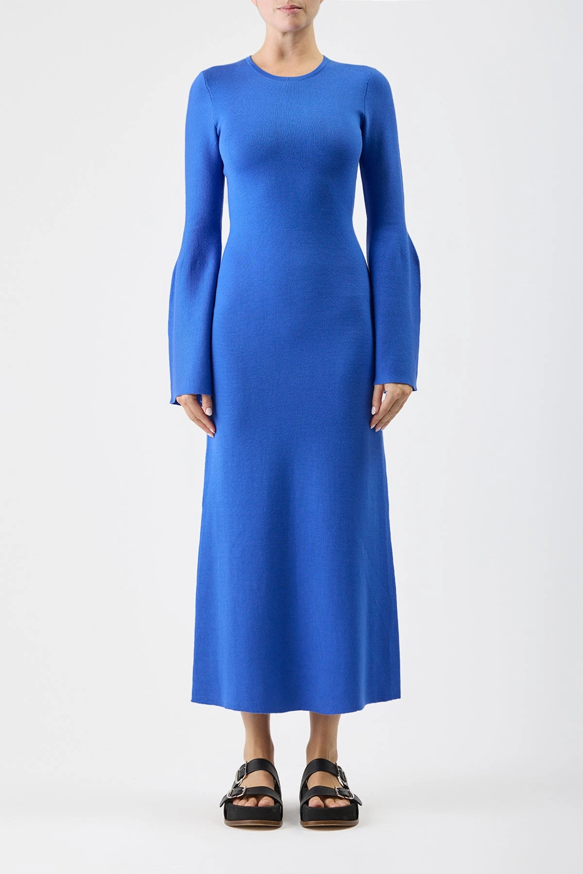 Palanco Knit Midi Dress in Sapphire Merino Wool Cashmere Modern Comfort