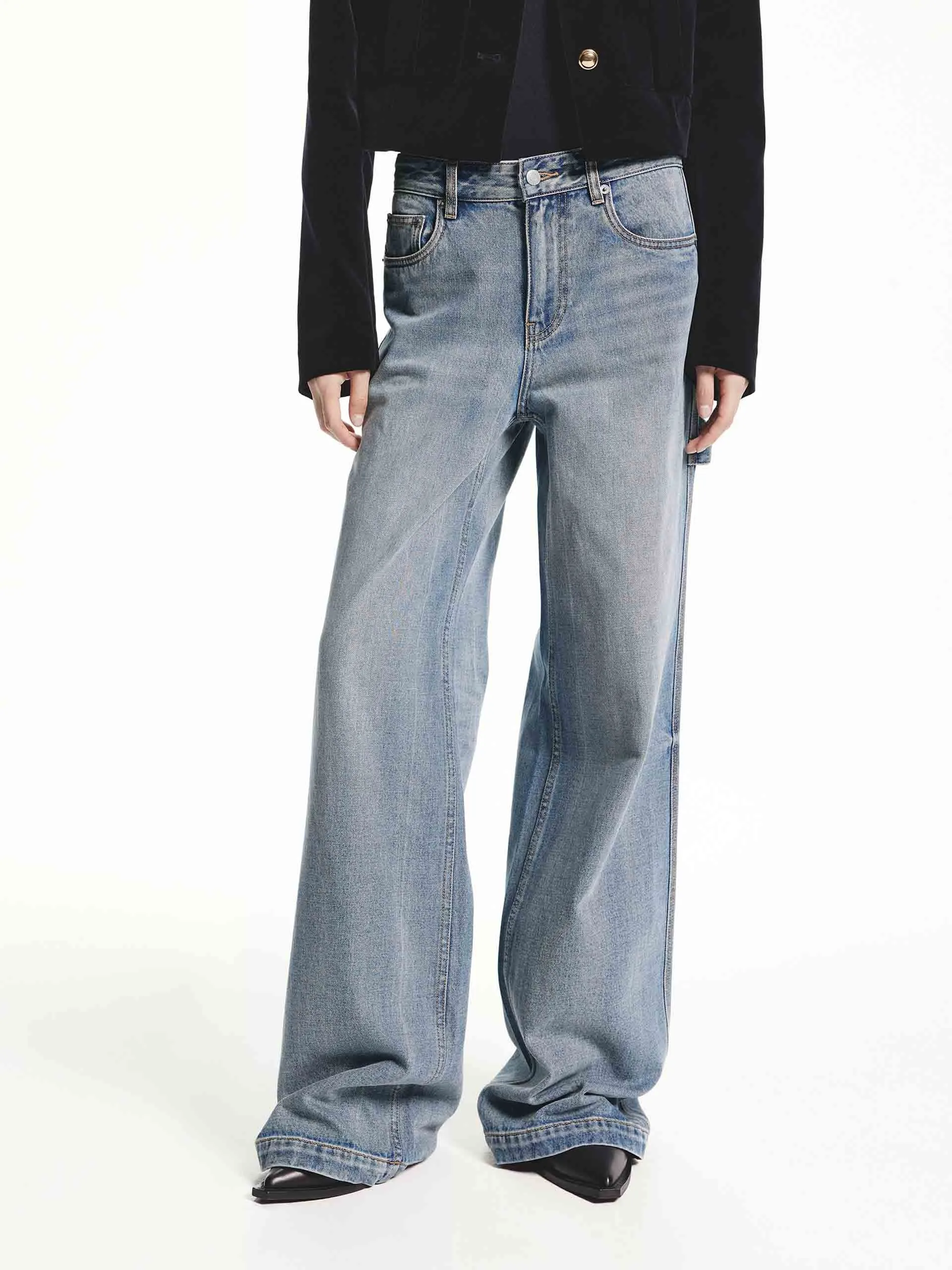 Drawstring Detail Straight Jeans Selvedge Detailing