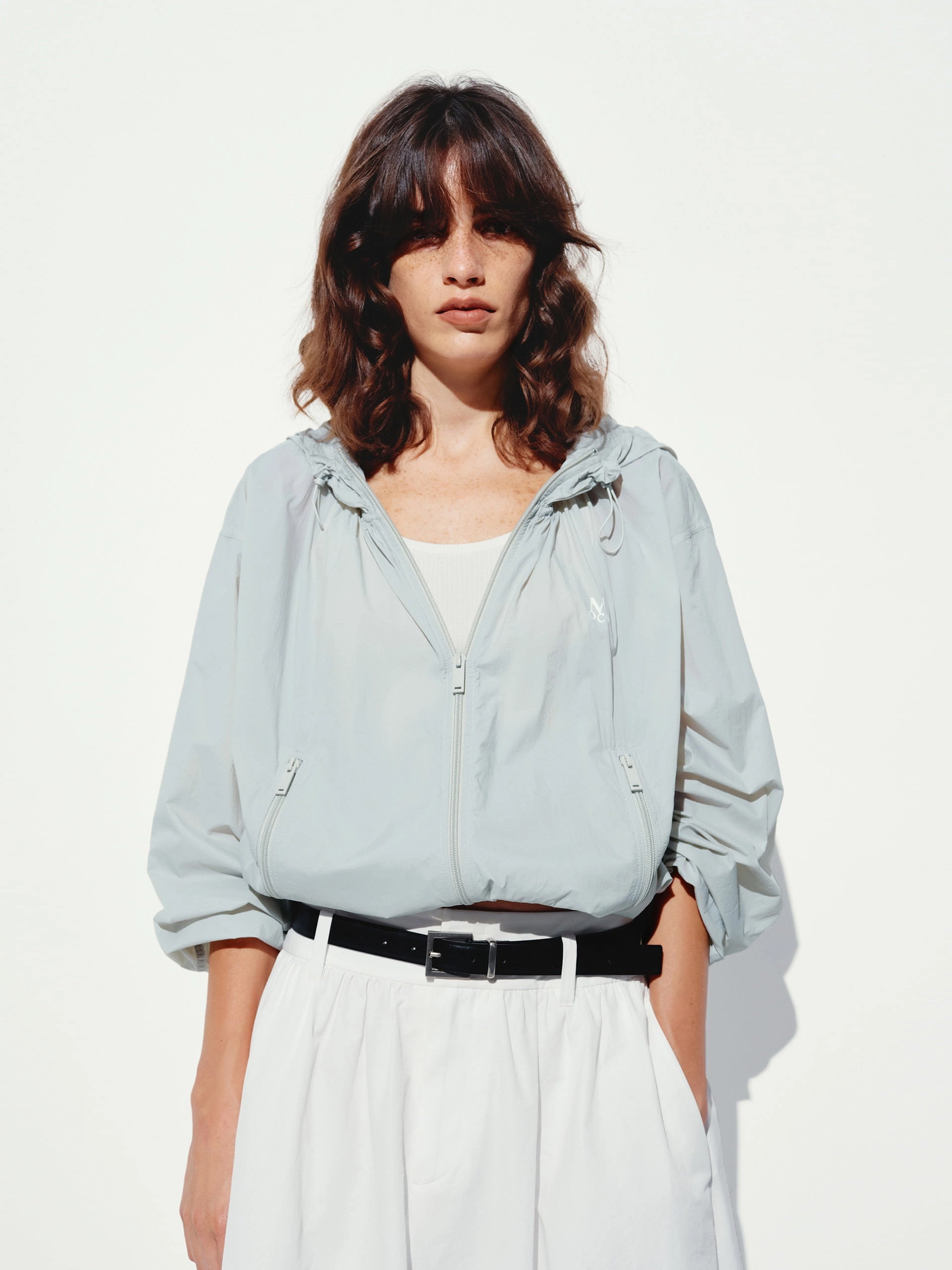 Drawstring Hooded Coat Flexible Waistband