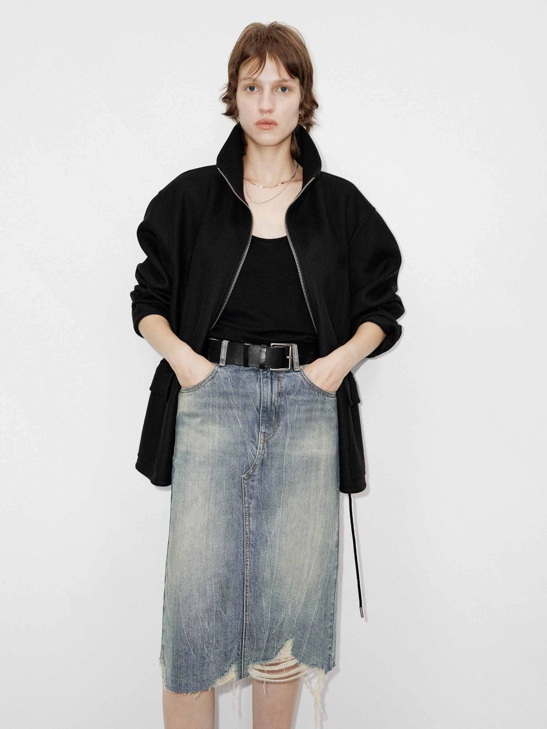 Streetwear vibe Drawstring Waist Wool Coat