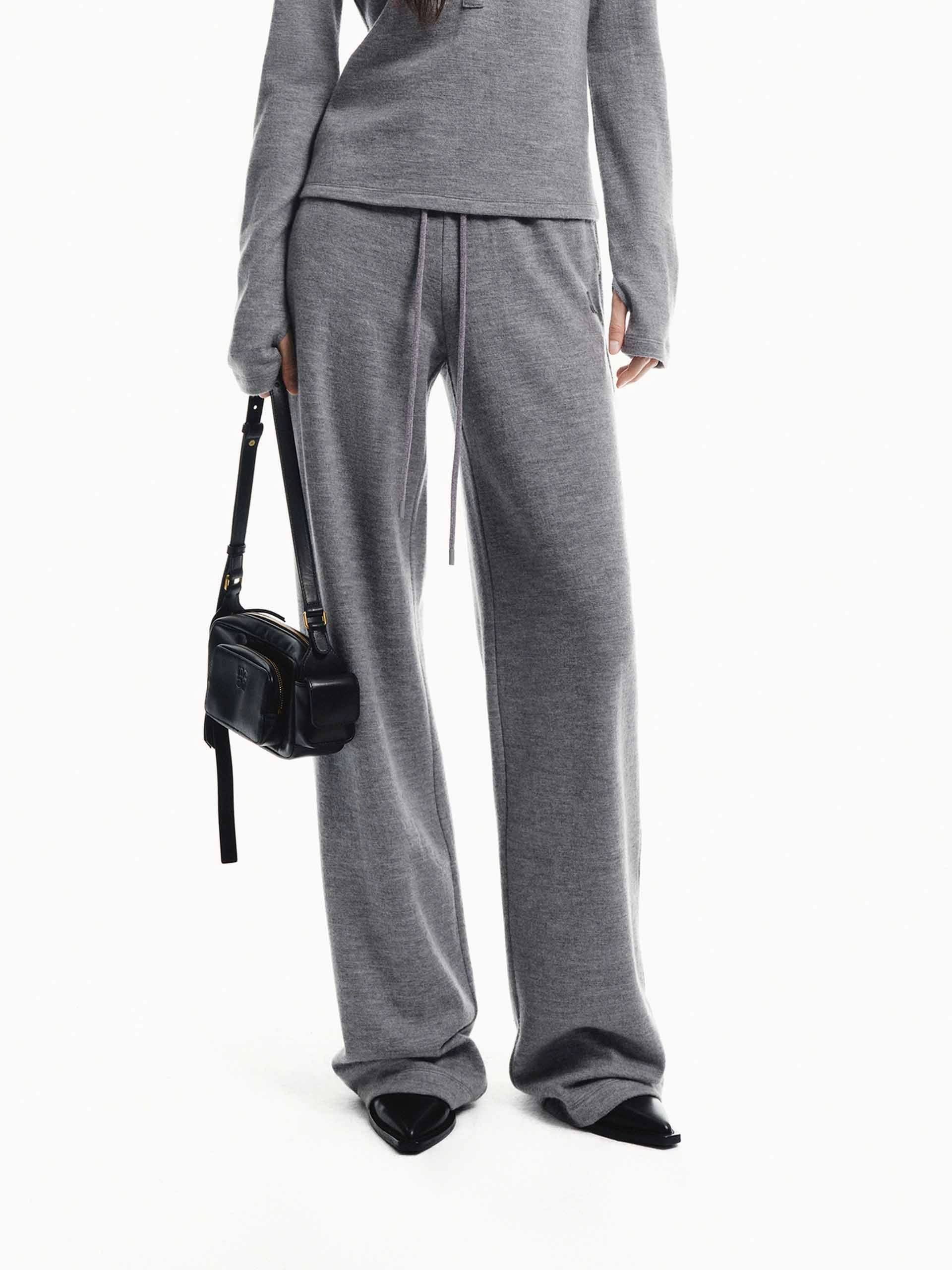 Drawstring Waist Wool Pants Soft Lines