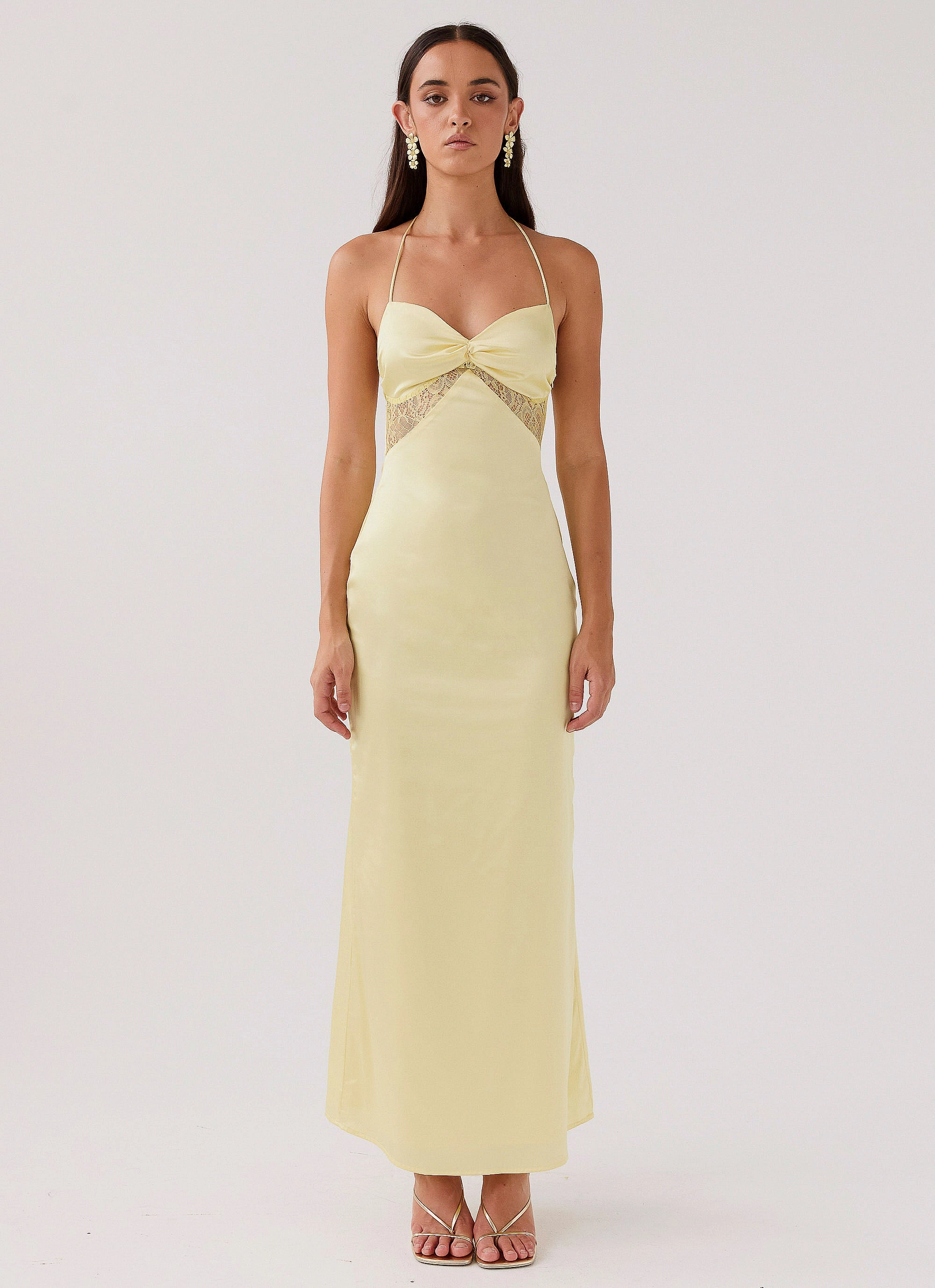 Dream Sight Lace Satin Maxi Dress - Lemon Japan Line Chic Motion
