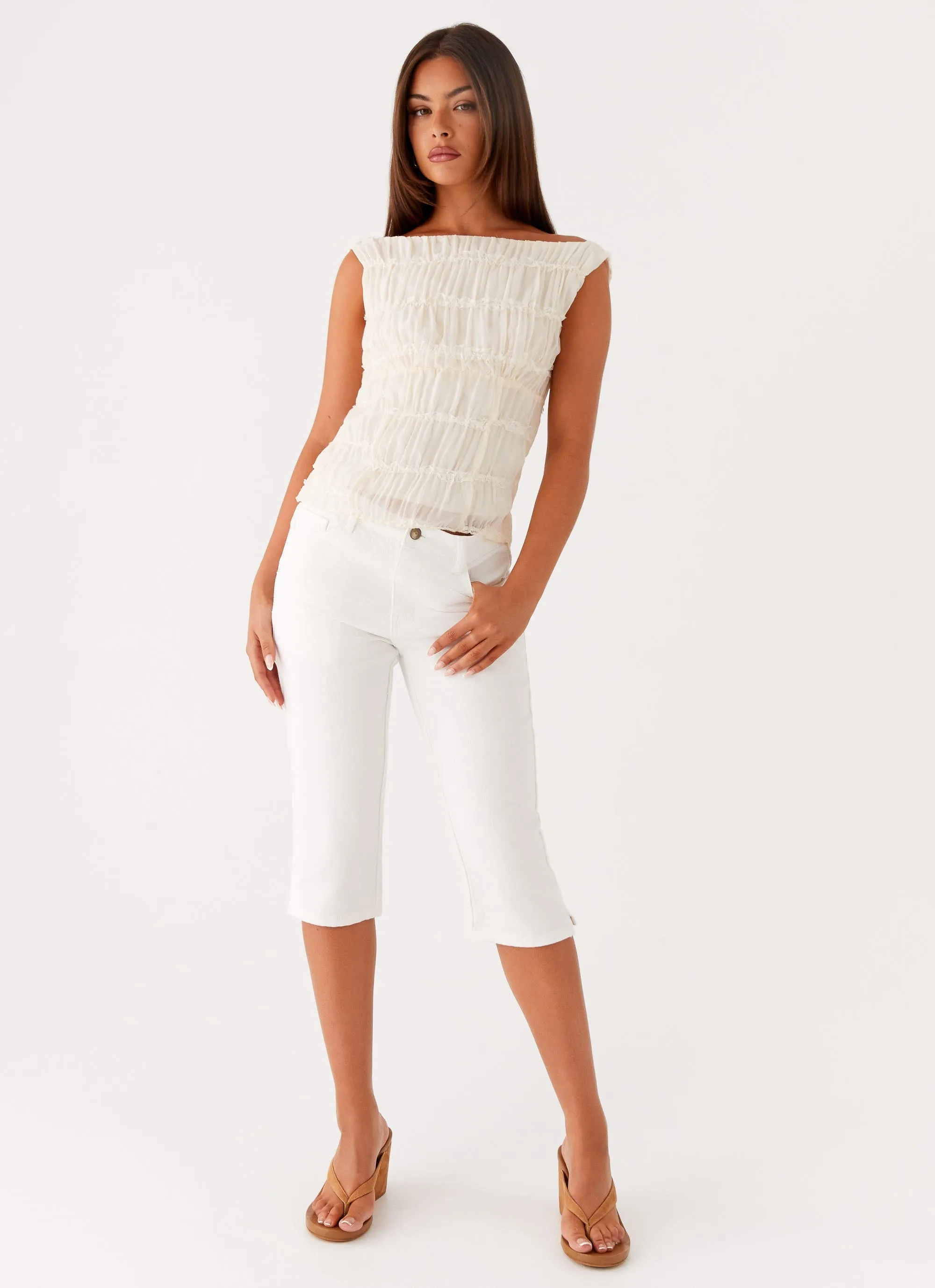 Rocco Denim Capri Pants - Off White clean look