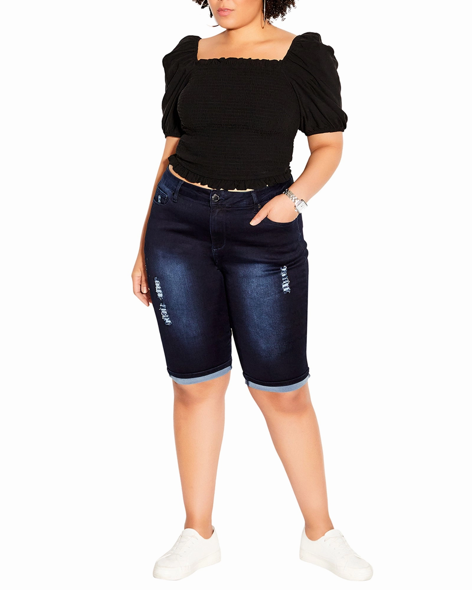 Paola Light Wash Ripped Bermuda Short | Dark Wash Youth Style Office Wear Unisex Attire