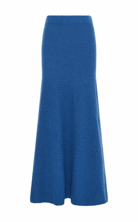 early morning Ostara Knit Maxi Skirt in Dark Blue Denim Cashmere