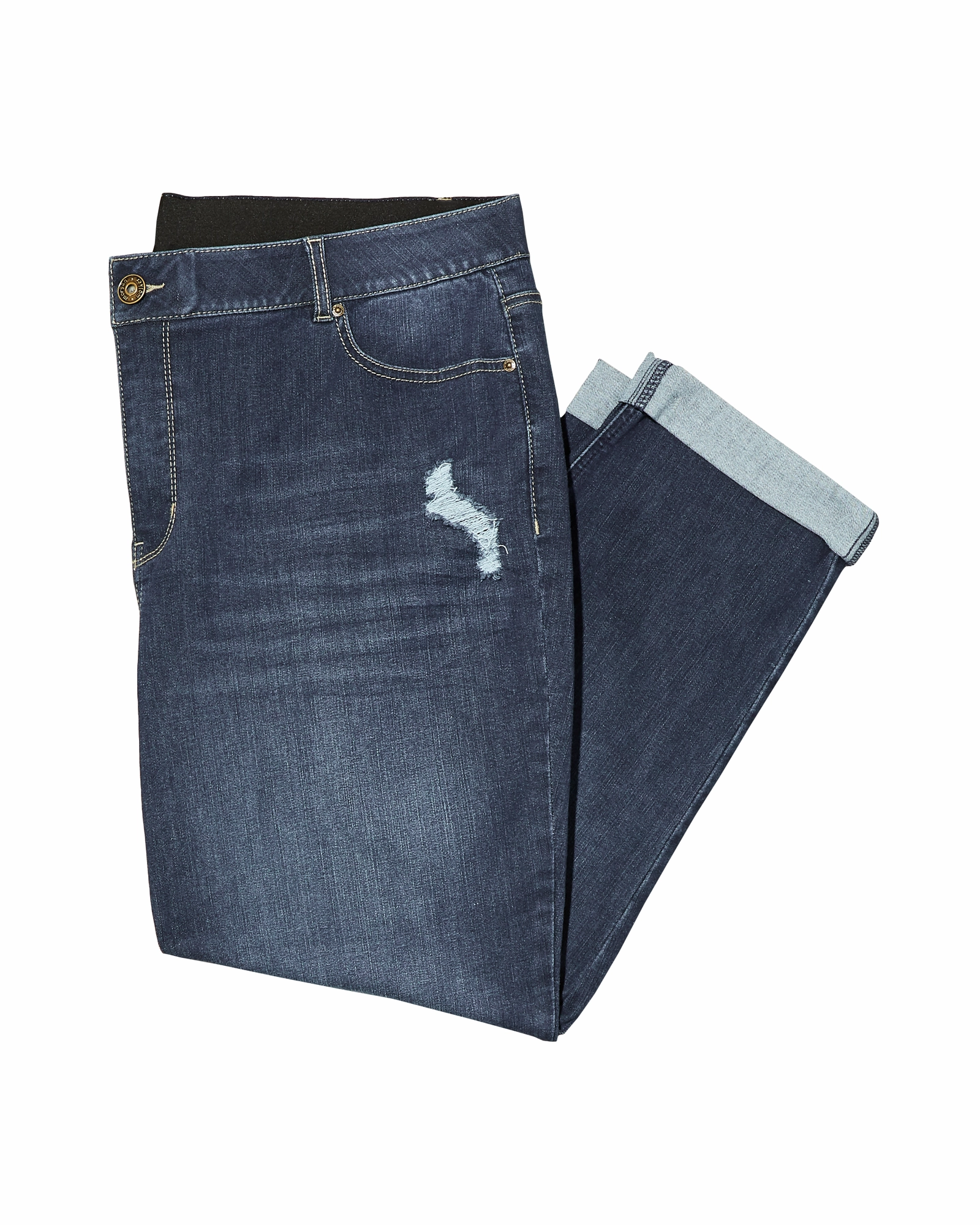 Greenpoint Destructed Boyfriend with Cuff | Dark Wash Casual Smart Casual Unisex Wear Recycled Cotton Blend