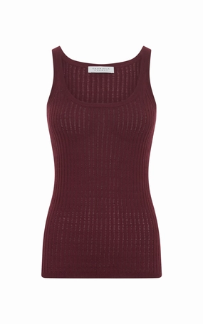 Nevin Pointelle Knit Tank Top in Bordeaux Cashmere Silk Simple Casual Style Tubular Knit Structure