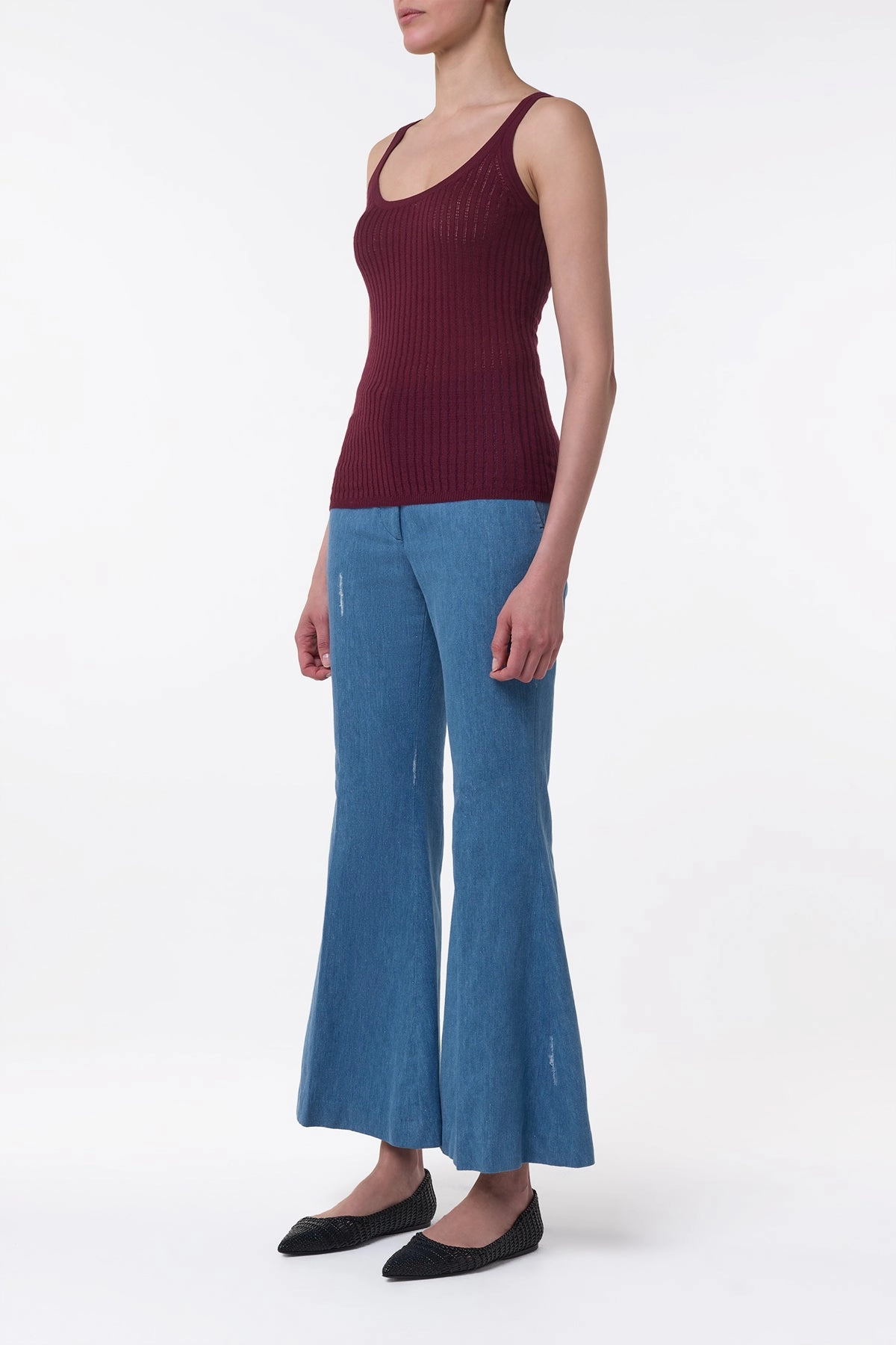 Lived In Hooded Knit Variation Nevin Pointelle Knit Tank Top in Bordeaux Cashmere Silk