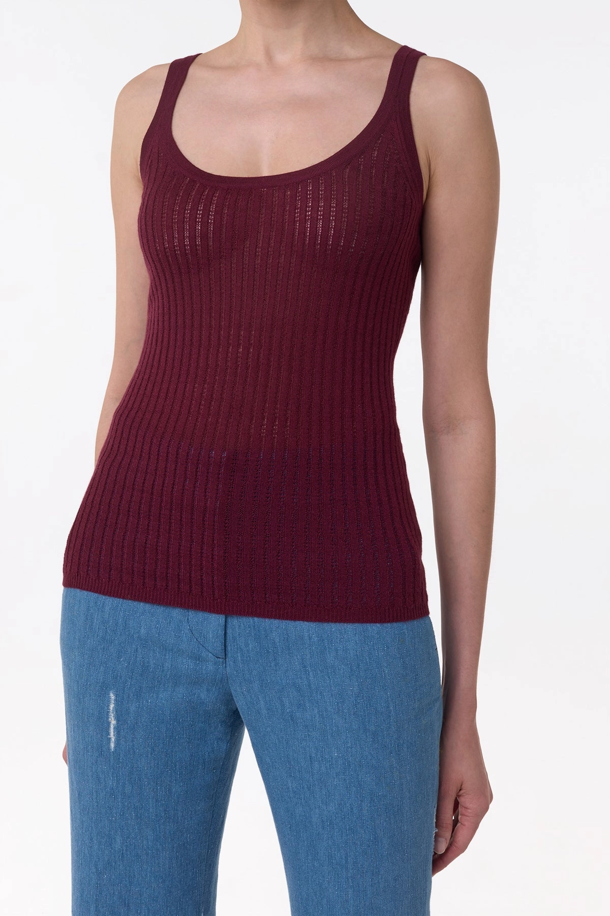 windy days Nevin Pointelle Knit Tank Top in Bordeaux Cashmere Silk