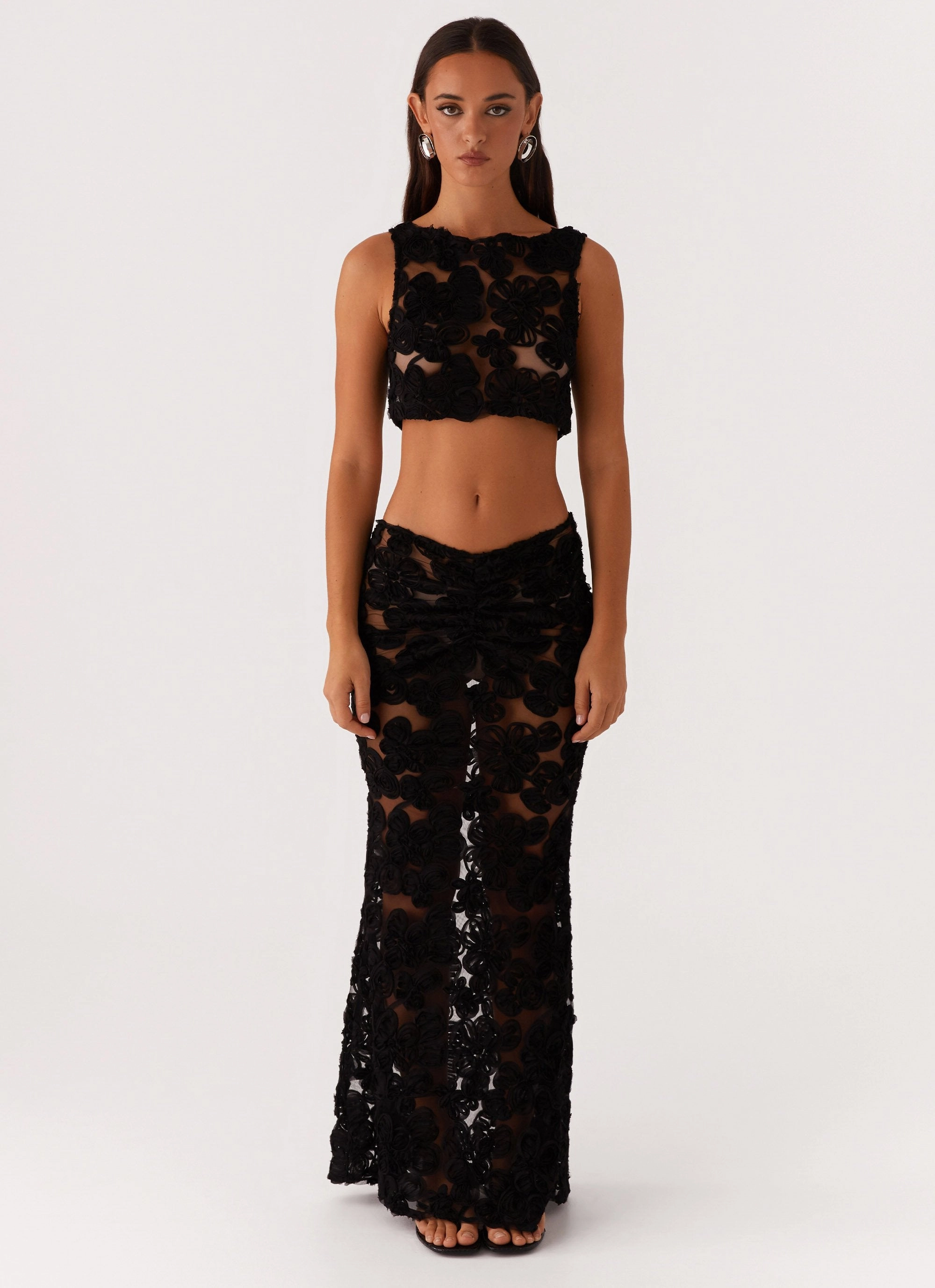 Emerging Designer Fiorella Floret Maxi Skirt - Black