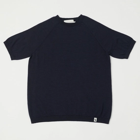Neat Look Day To Day Peregrine Knitted Wool T-Shirt - Navy