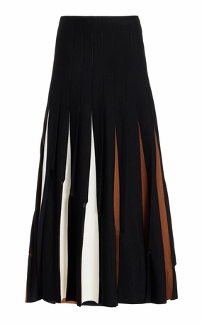 Olya Pleated Knit Midi Skirt in Black Multi Merino Wool HeatTrapping Fibers WrinkleResistant Finish