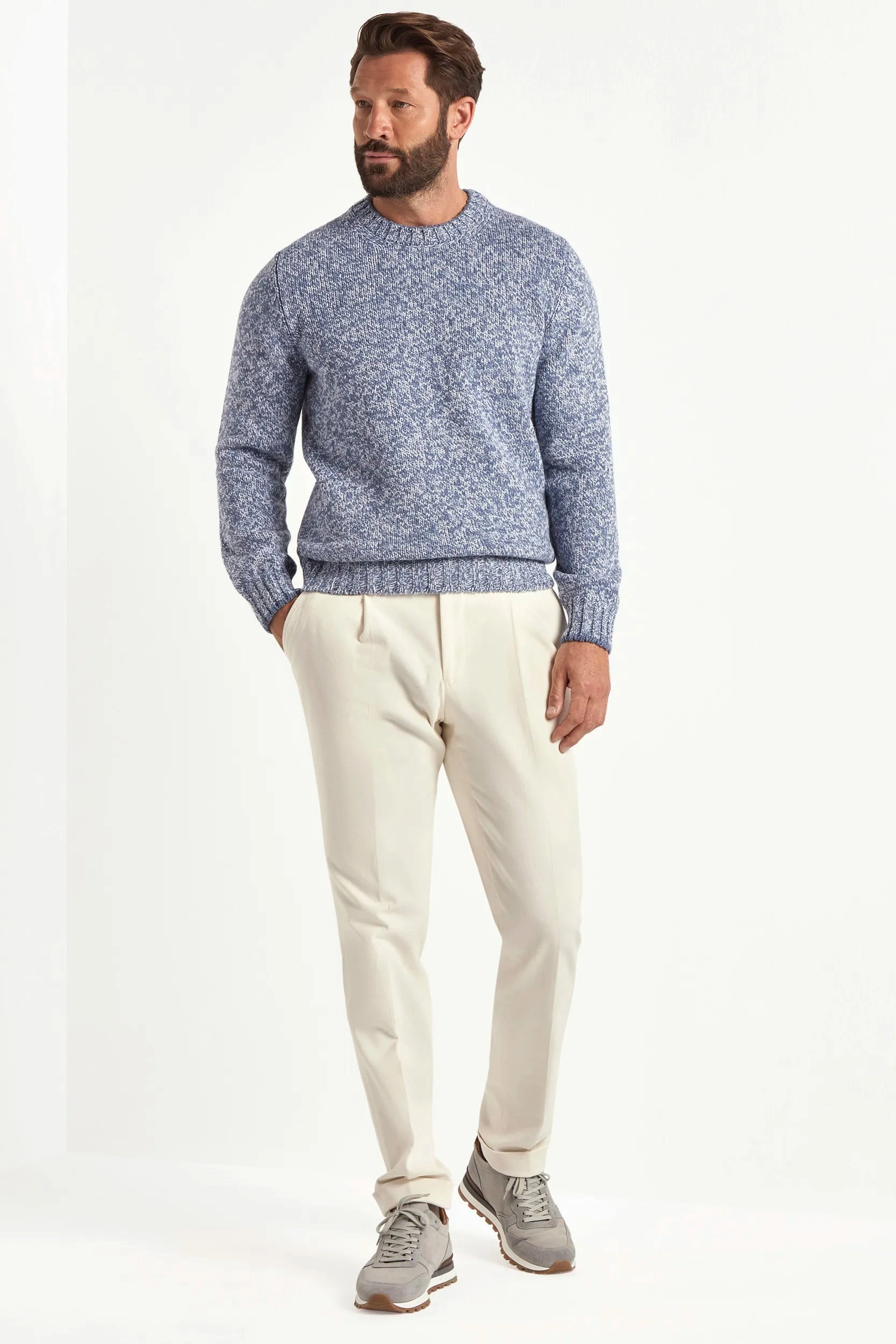 Cozy Finish Light blue mouline round neck - Made in Italy