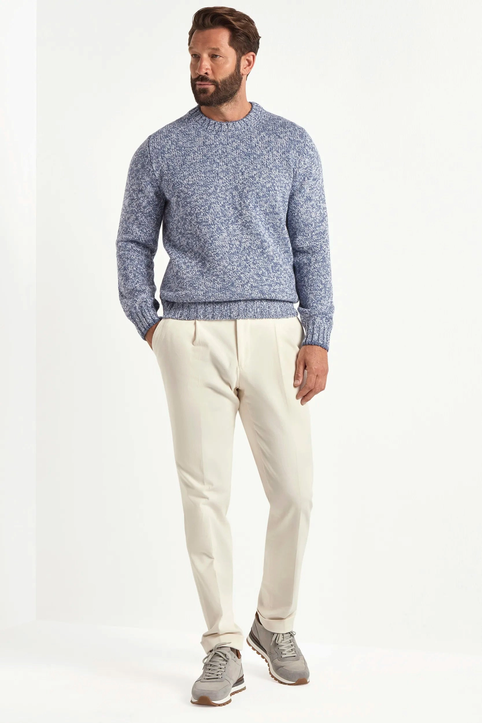 Light blue mouline round neck - Made in Italy Crisp Look QuickDry Weave