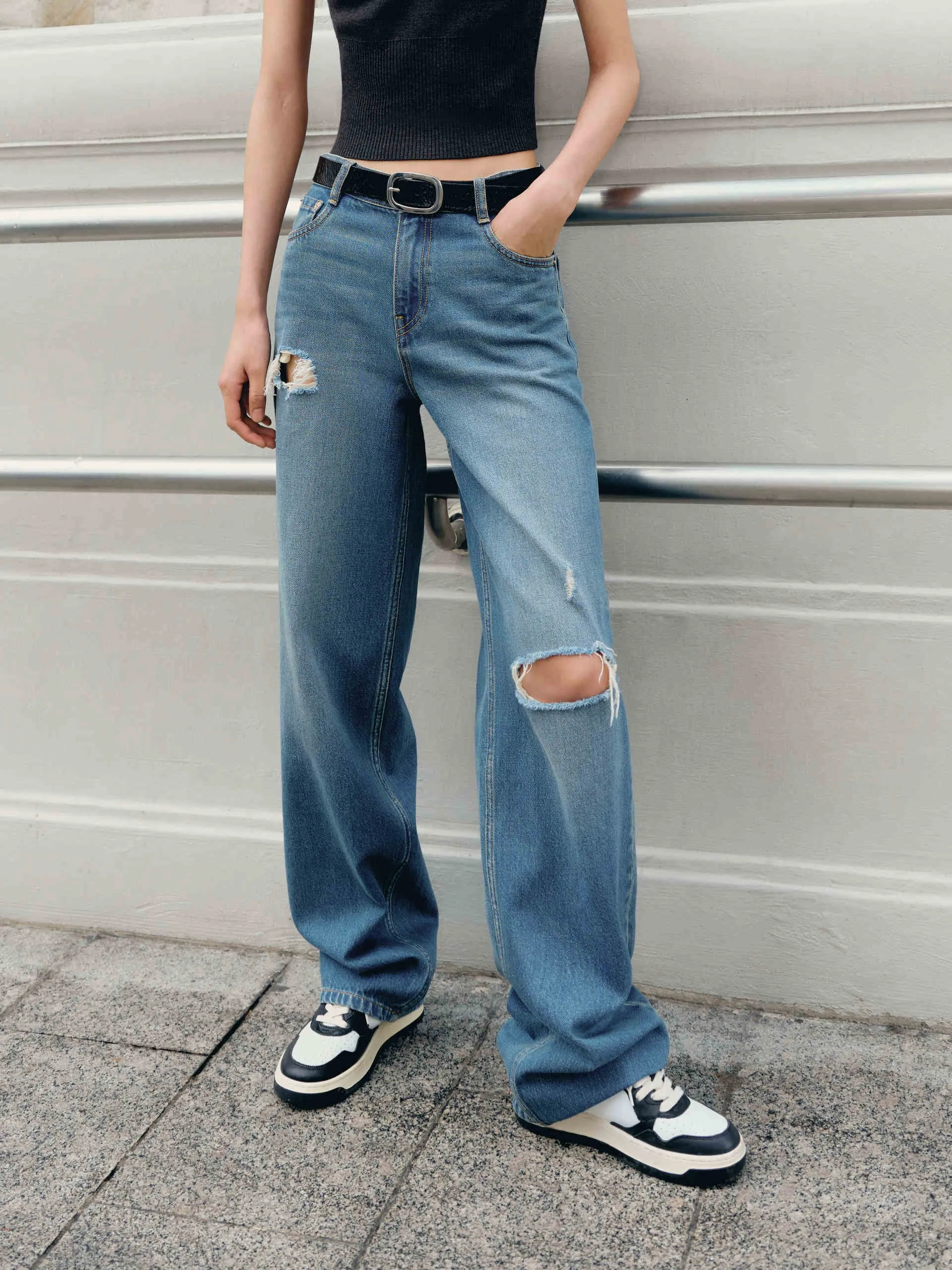 Ripped Straight Cotton Jeans Professional Wear Premium Winter Warmth