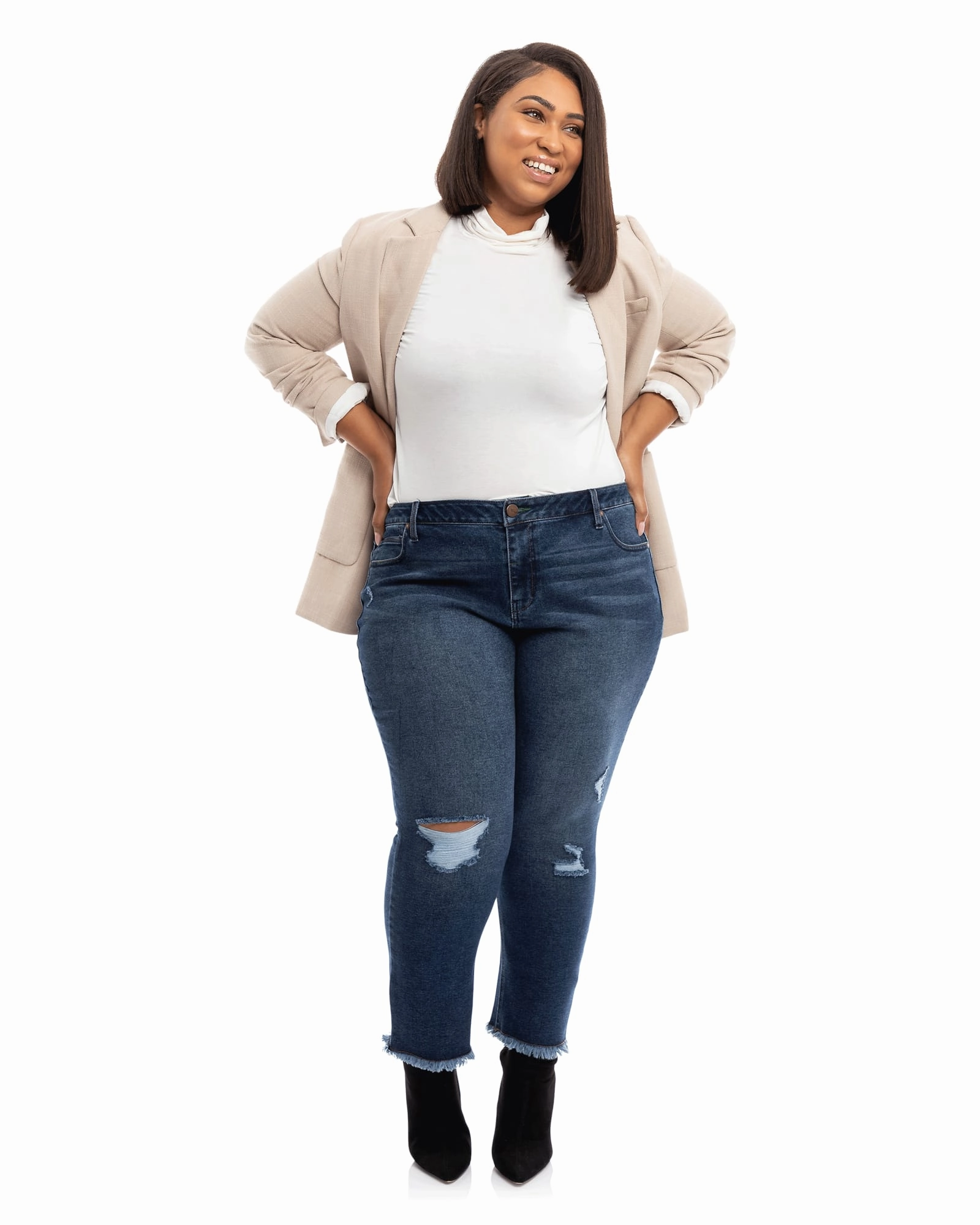 Stretch Soft Carrie Frayed Hem Girlfriend Jean | Talia