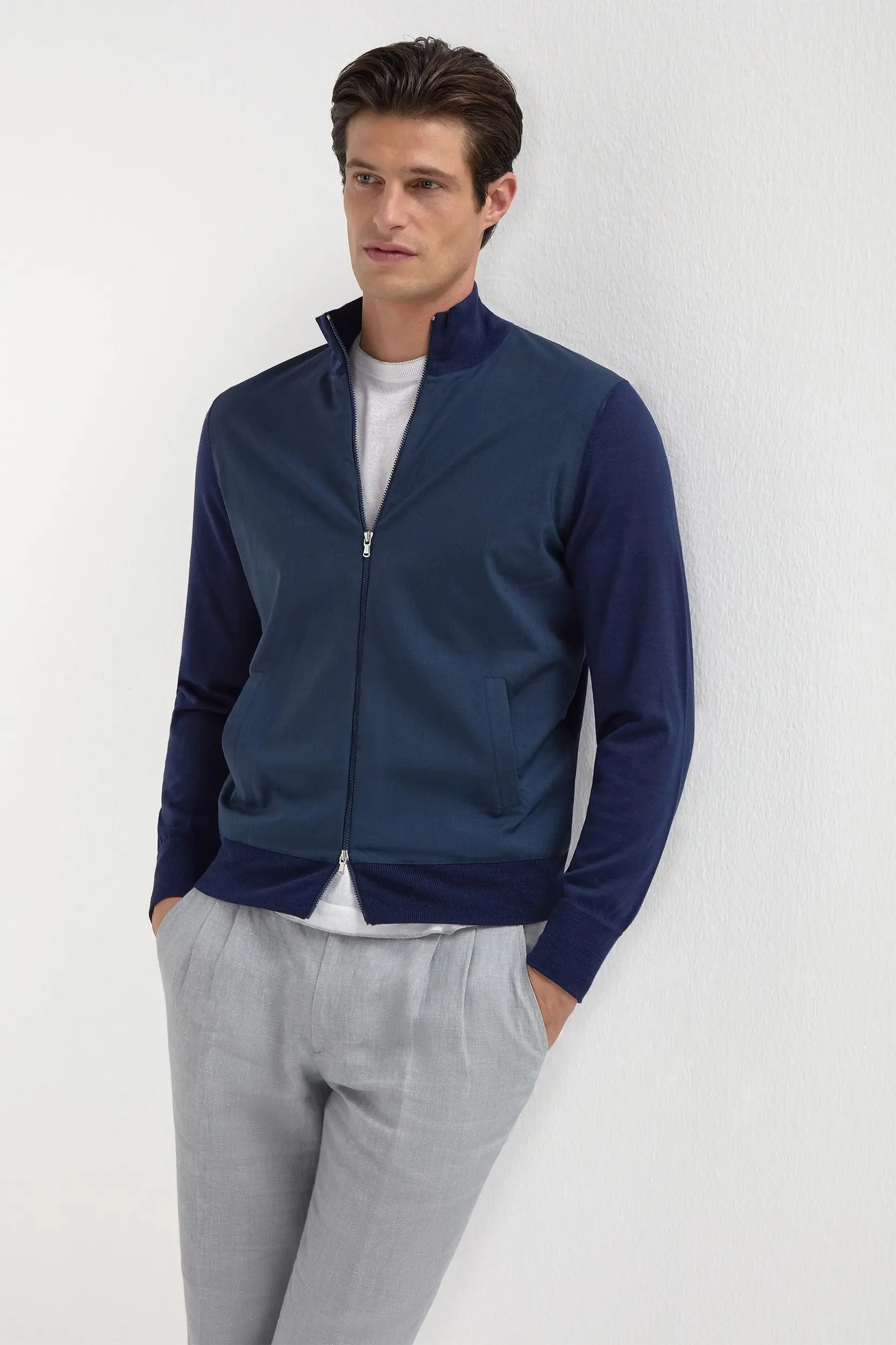 Brushed Inner Under Cover Blue wool & knit bomber - Made in Italy