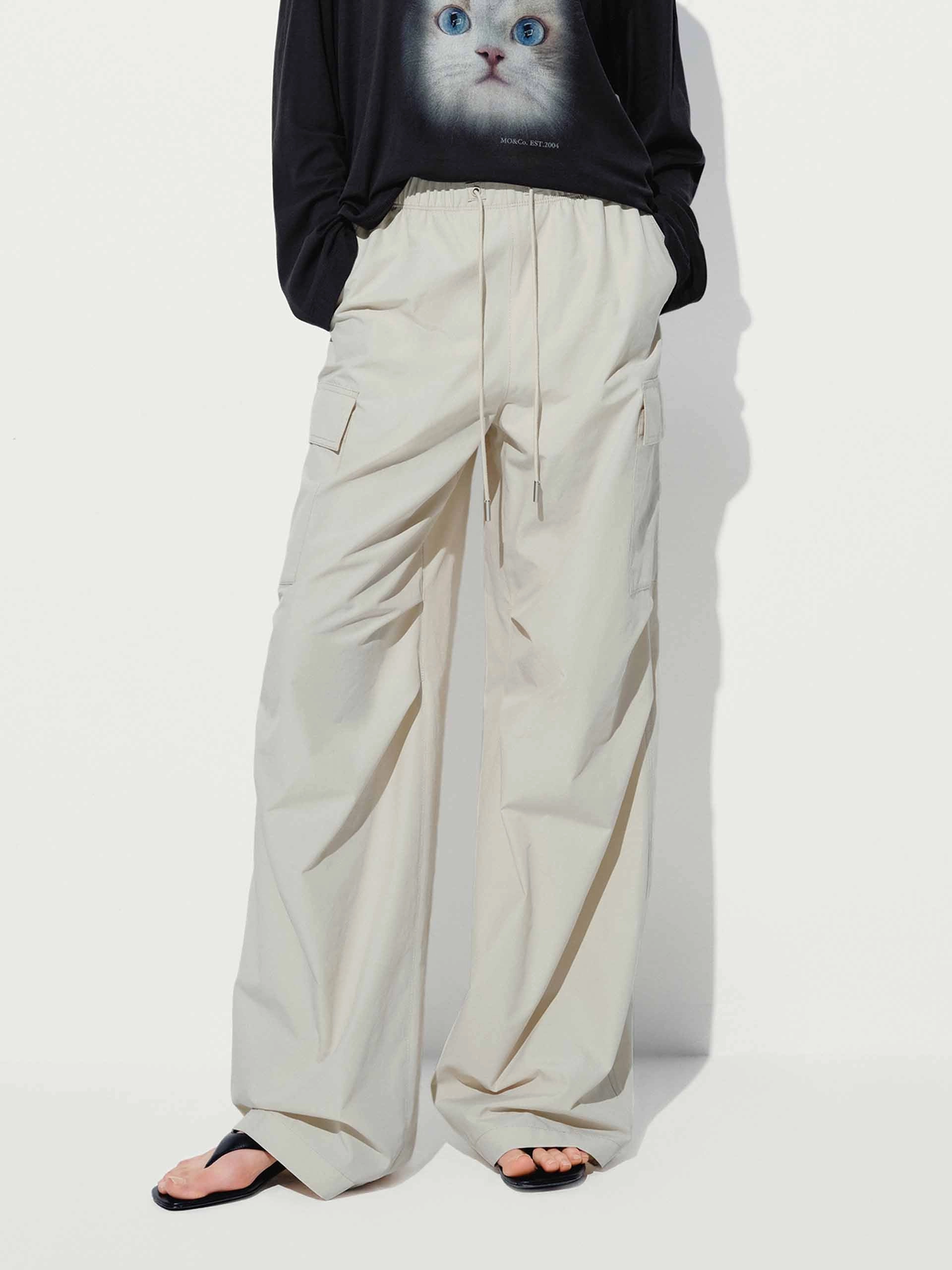 Sporty Cut Cargo Pocket Drawstring Pants