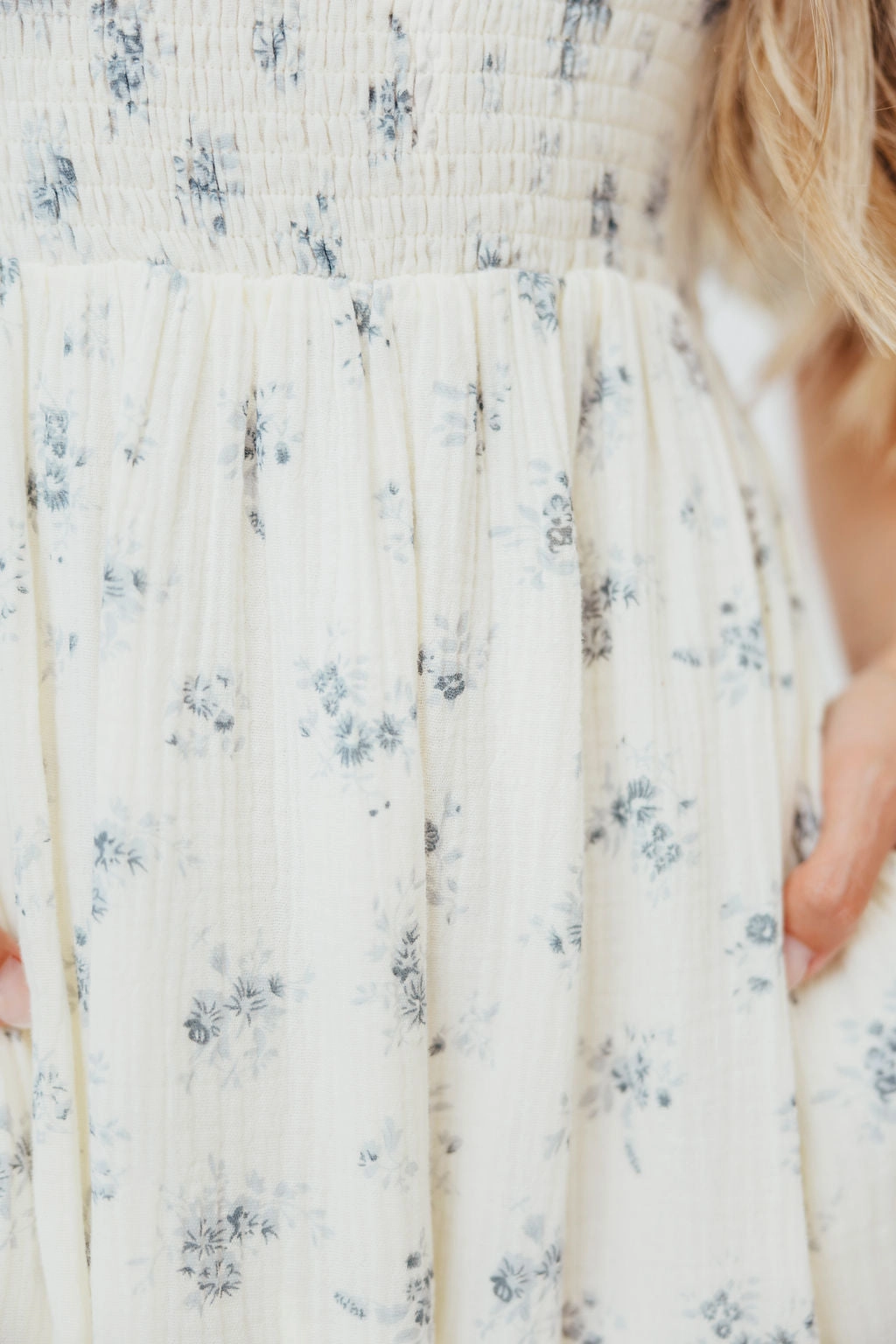 Livvy 100% Cotton Maxi Dress in Dusty Blue Floral - Bump Friendly & Inclusive Sizing Office Casual