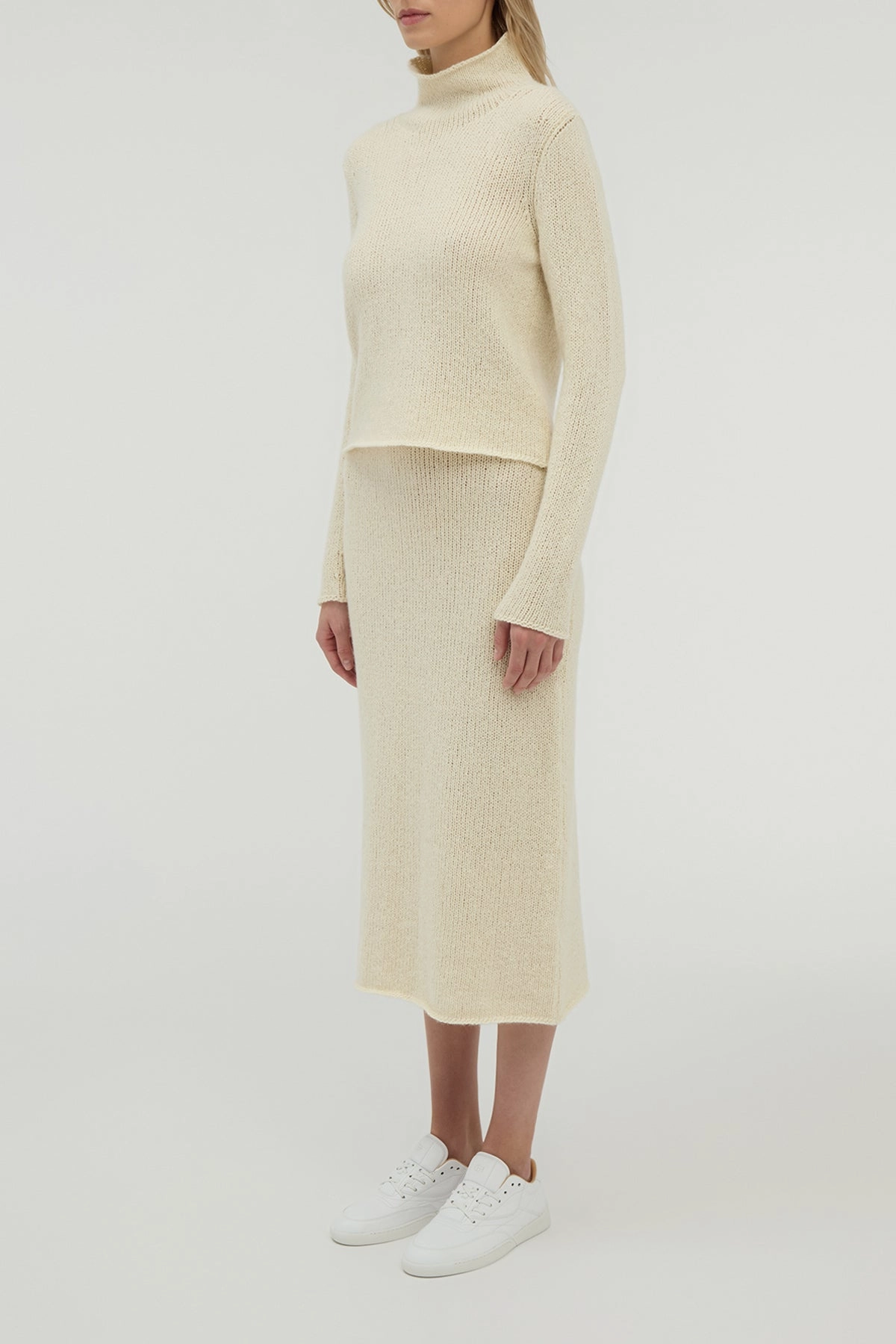 Dorcas Knit Midi Skirt in Ivory Cashmere Lightweight Layer Soft Layer