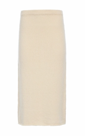 Dorcas Knit Midi Skirt in Ivory Cashmere WideRibbed Texture