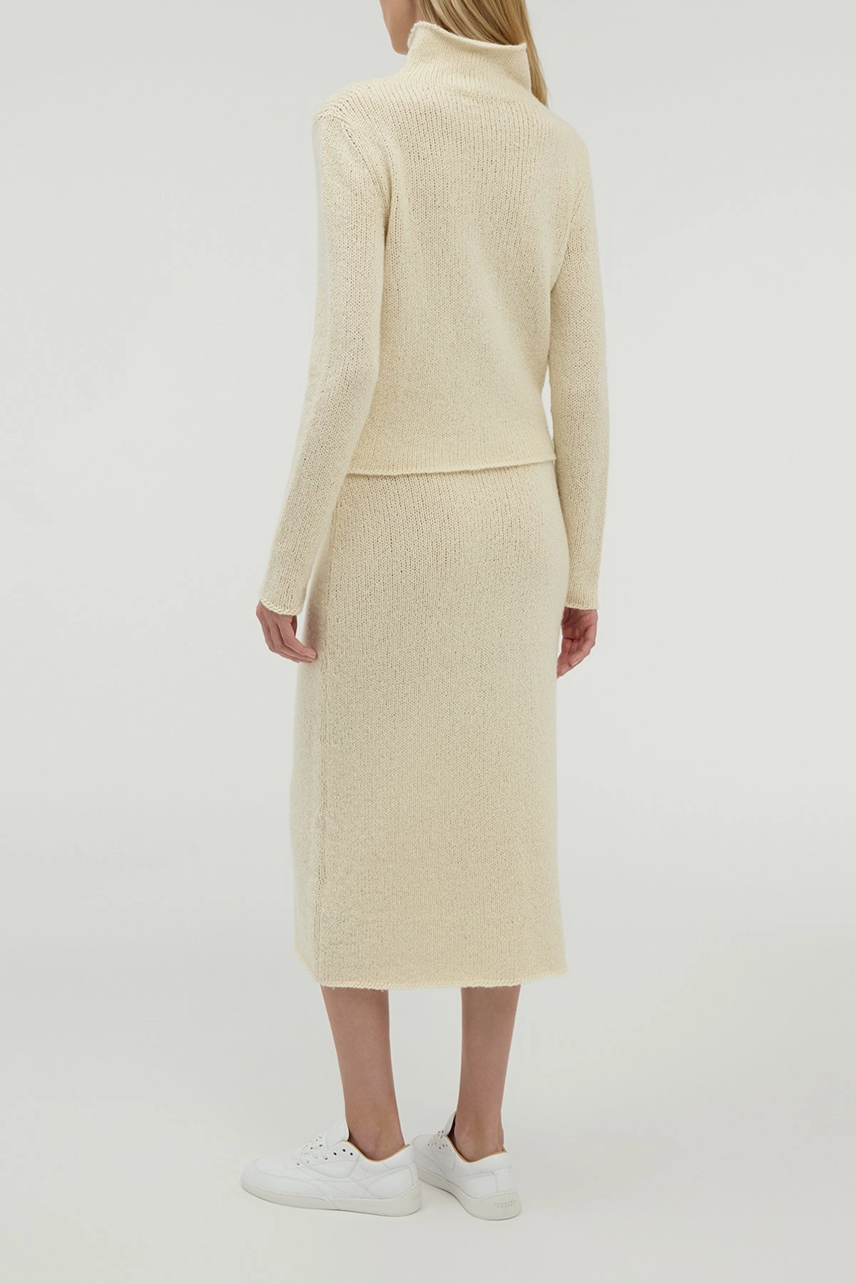 Dorcas Knit Midi Skirt in Ivory Cashmere FadeResistant Color Fresh Layer