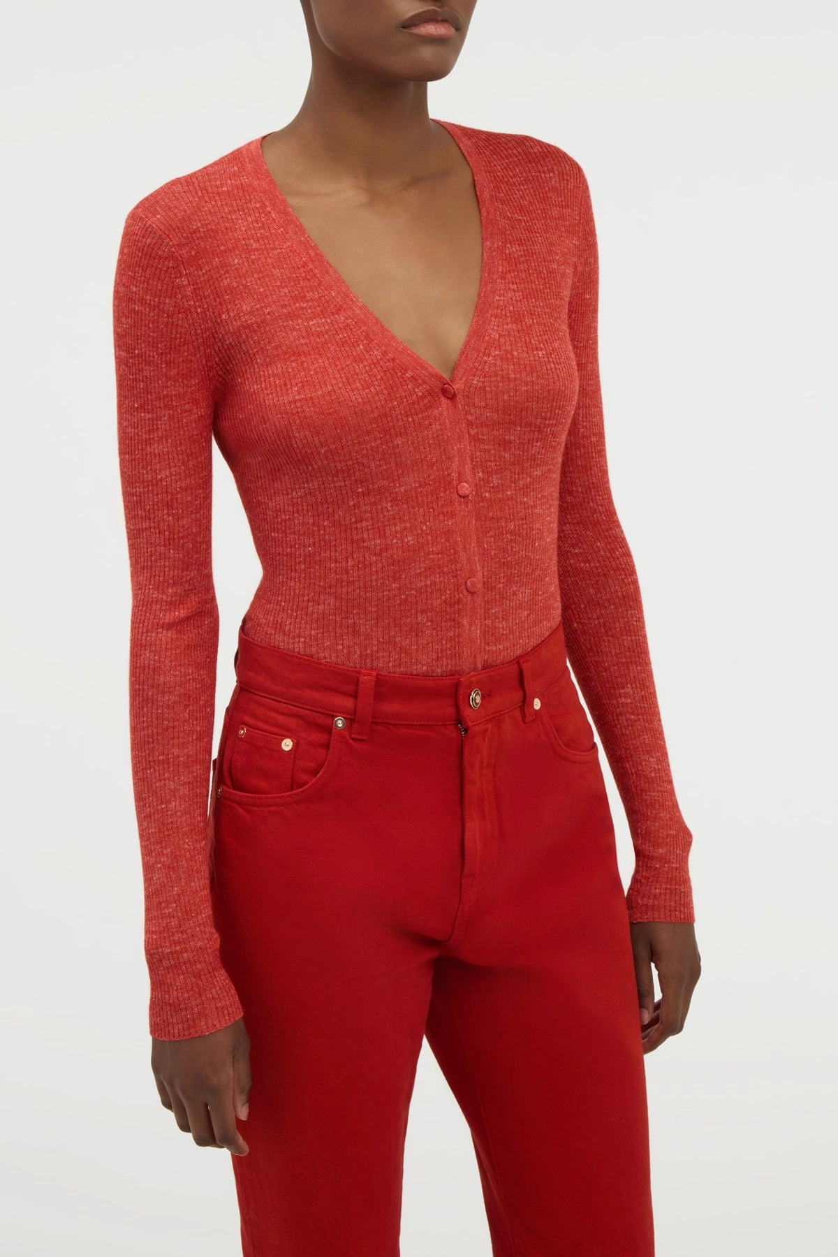 Aiste Knit Cardigan in Antelope Orange Cashmere Silk with Hemp Breathable fabric Anti Static Technology