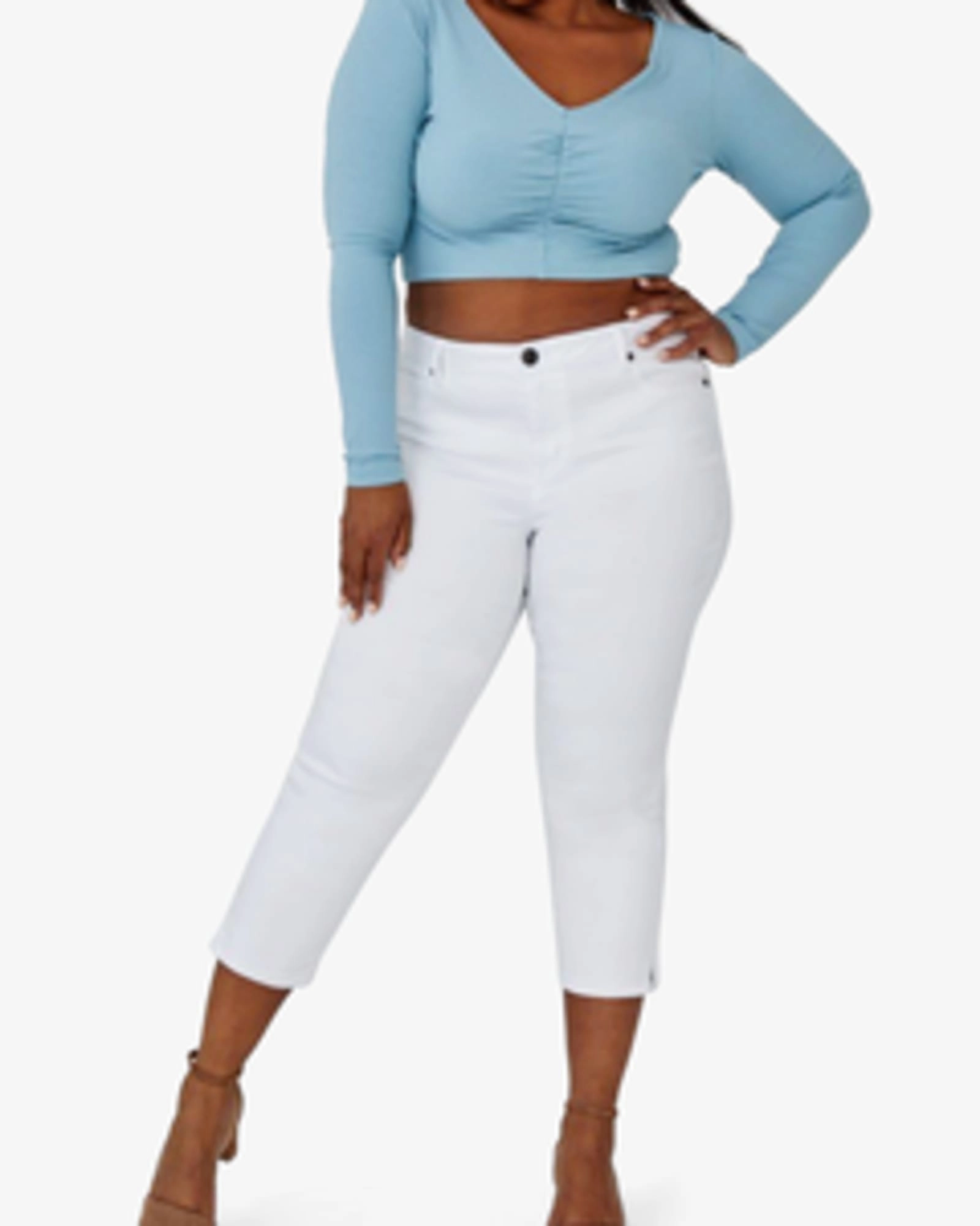 Plain style Relaxed Taper Maggy Cropped Skinny Jean | White