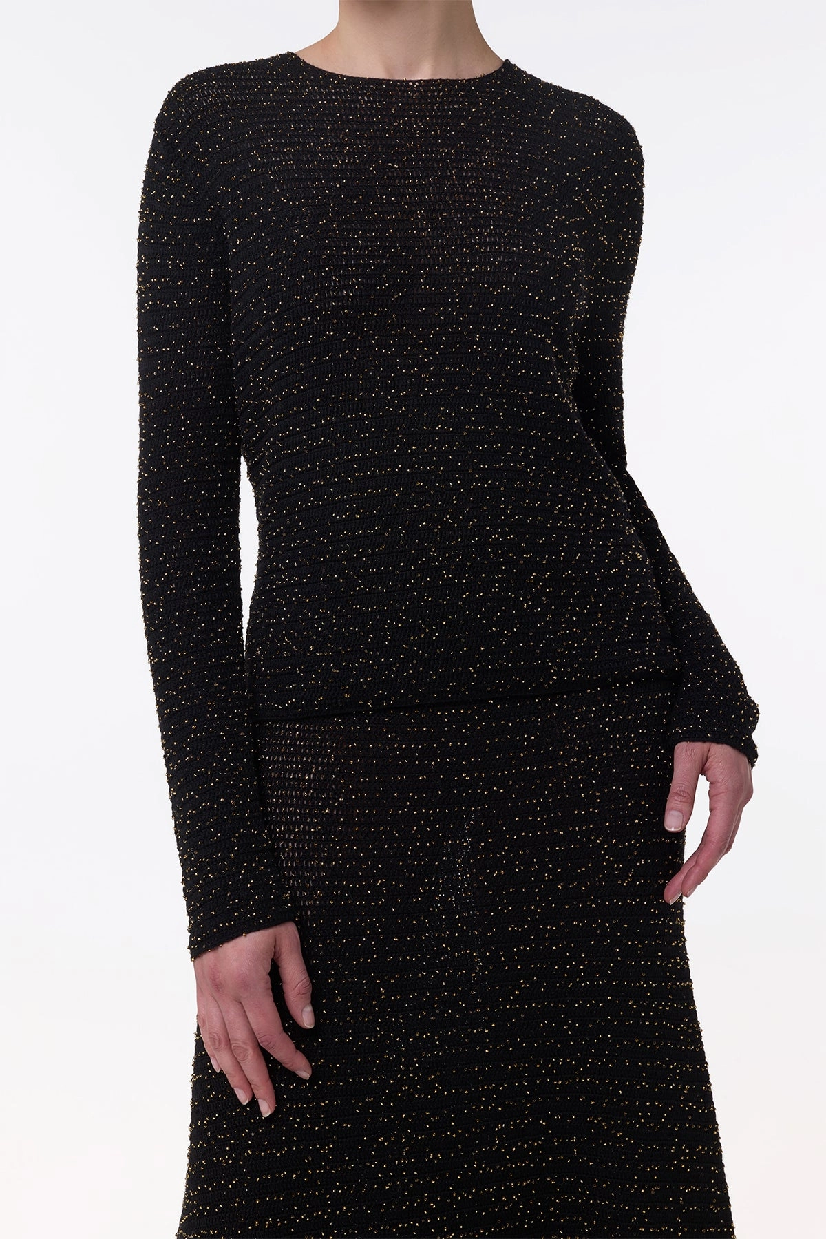 Galene Knit Sweater in Black & Gold Beaded Cashmere Crewneck Style