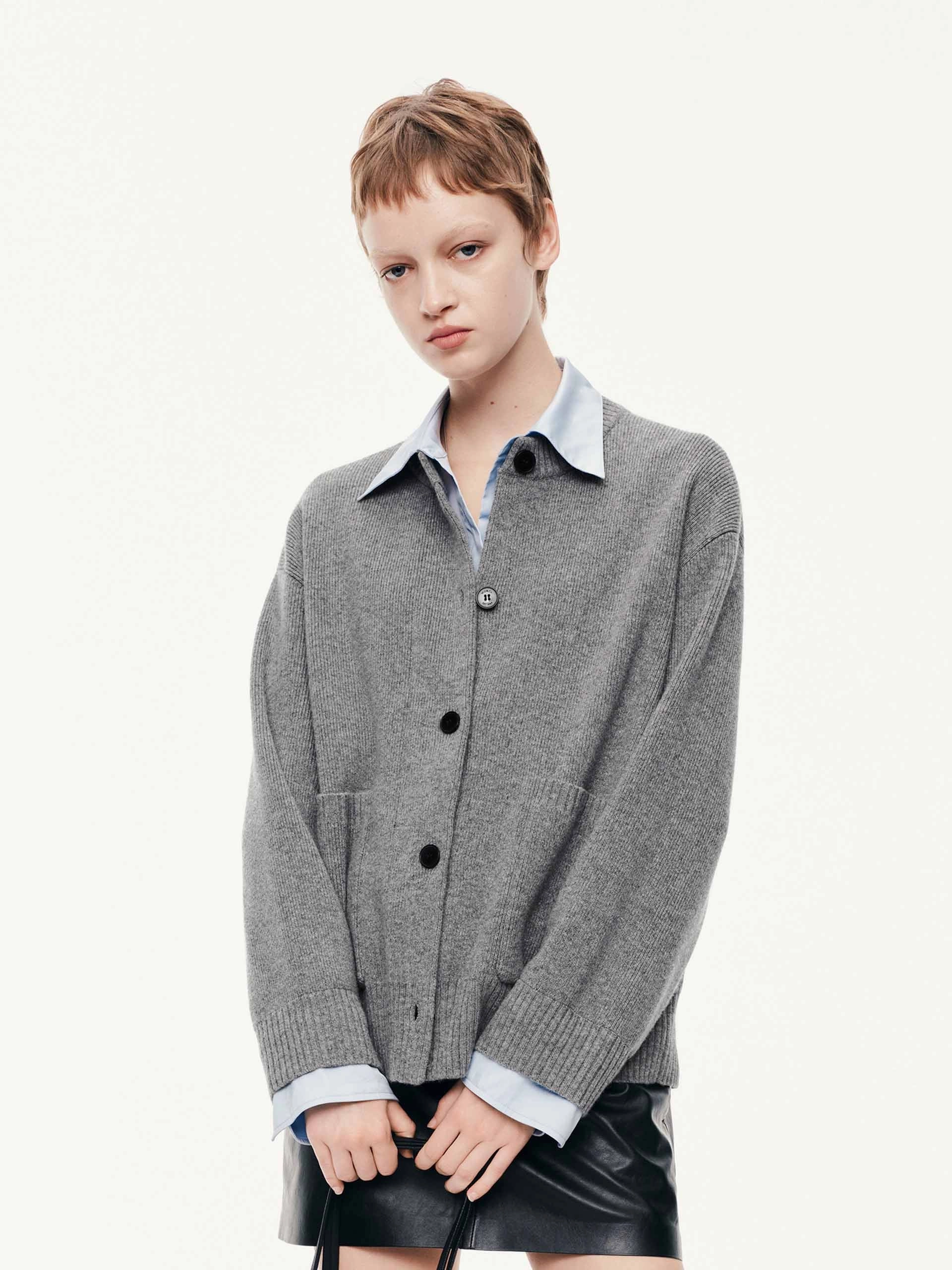 Layered Trim Knit Cardigan Odor Resistant Treatment Essential Drape